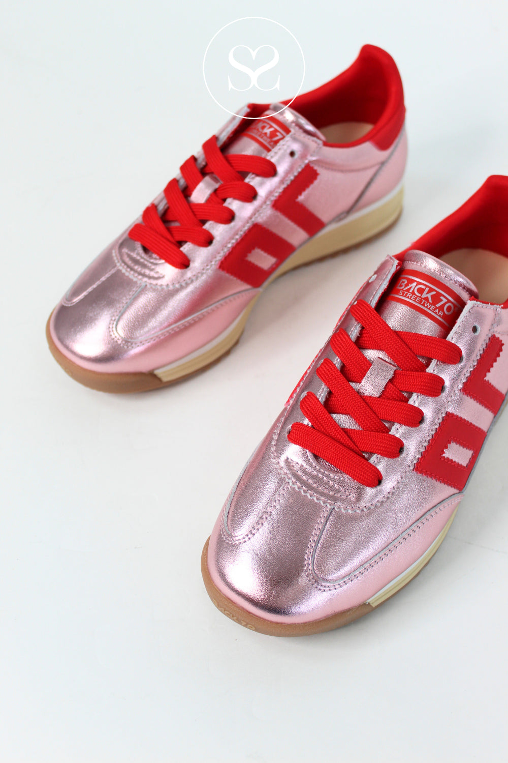 BACK70 PINK AND RED RETRO JOGGER TRAINERS FOR WOMEN