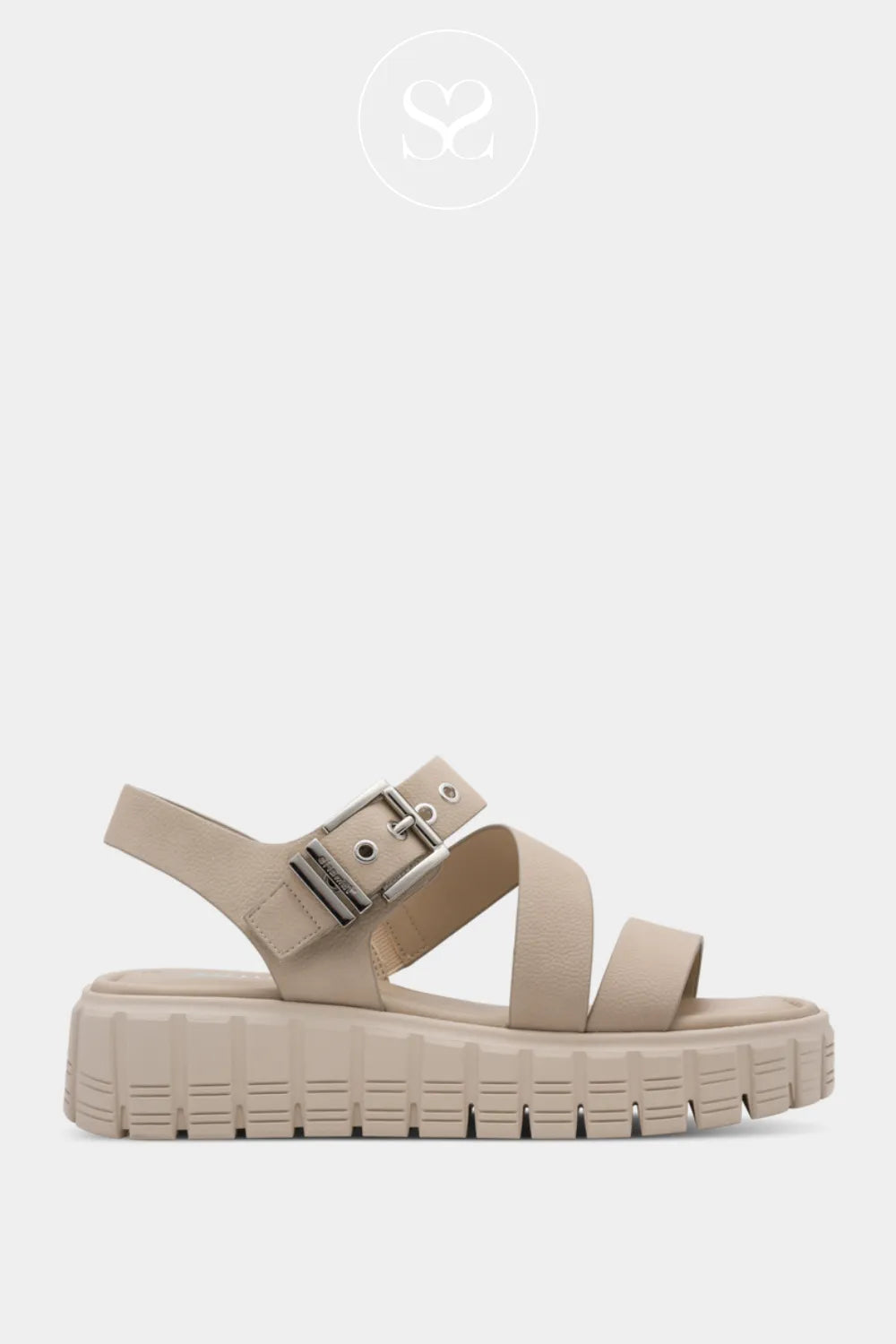 Tamaris Beige Chunky Gladiator Flat-form Sandals 1-28705-44 Gladiator-inspired strap detail with a modern chunky twist.