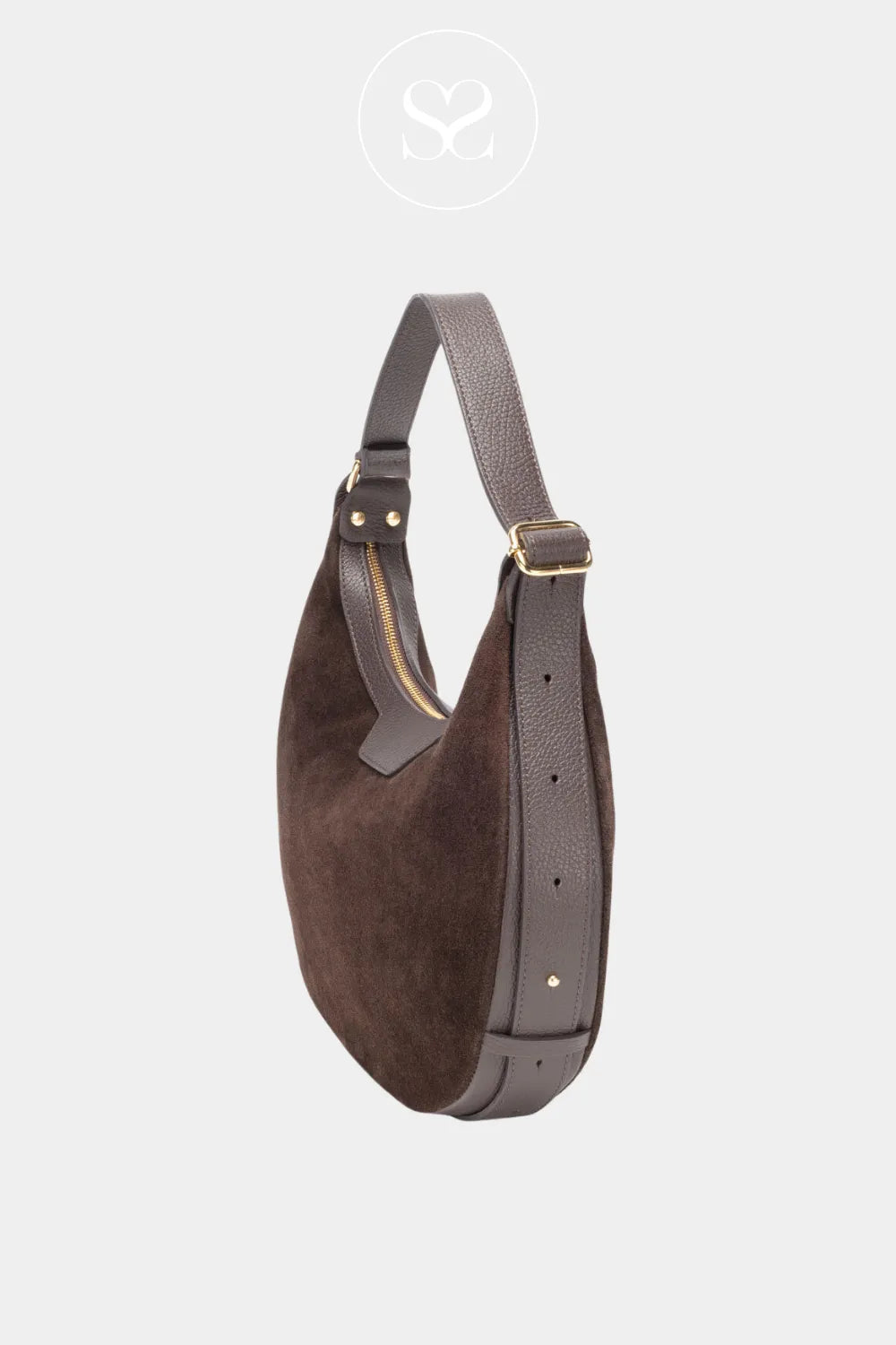ELIE BEAUMONT CHOCOLATE BROWN SUEDE SHOULDER HANDBAG CRESCENT