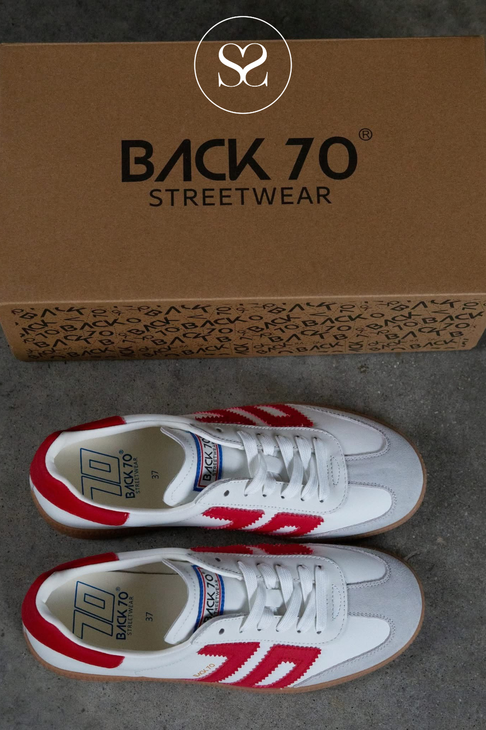 BACK 70 CLOUD RED AND WHITE LEATHER TRAINERS