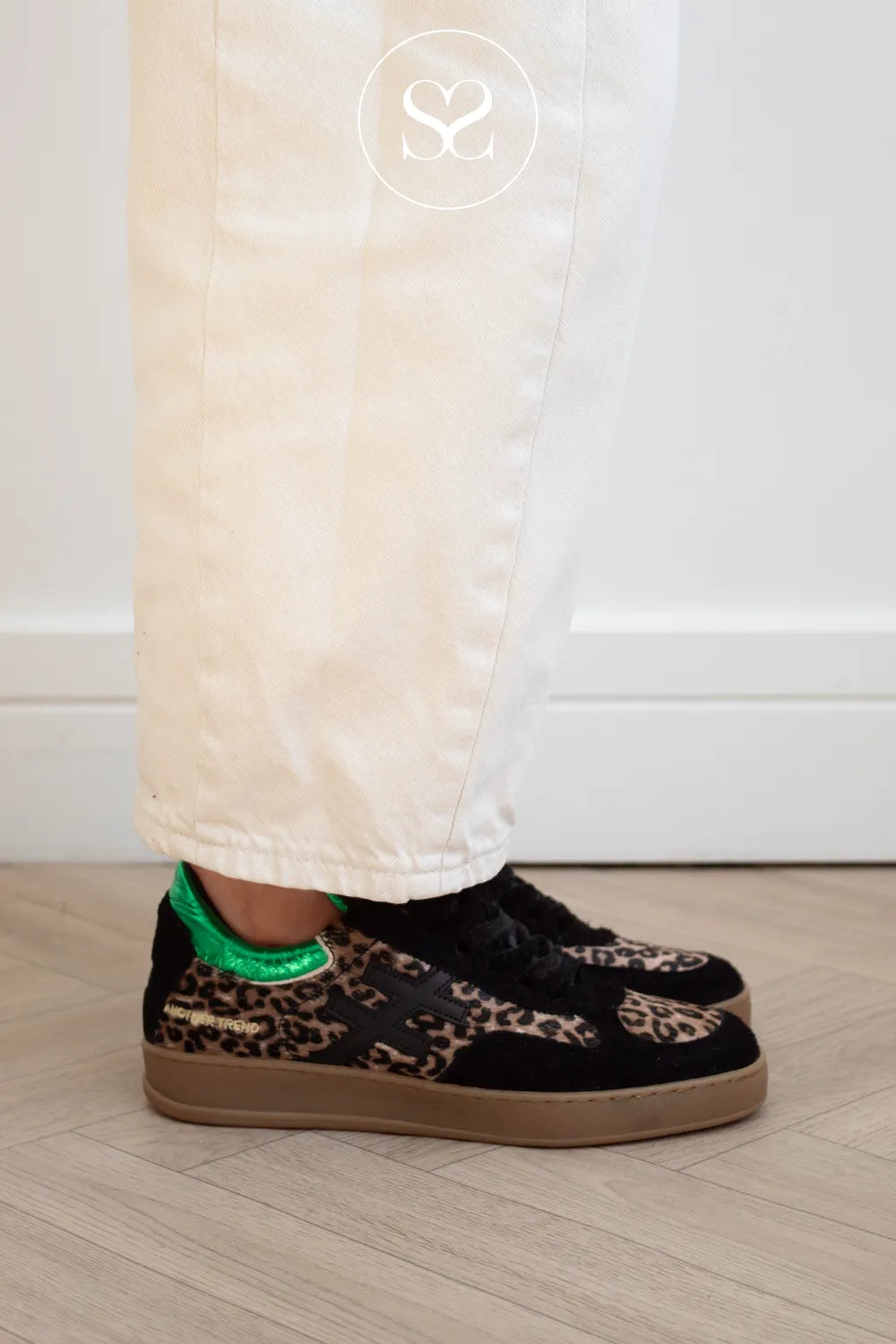 Another Trend Black & Leopard Trainers A034-88