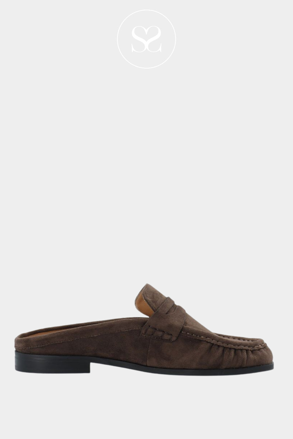 Bianco Dark Brown Faux Suede Backless Mule Loafers - Biacarma Ireland
