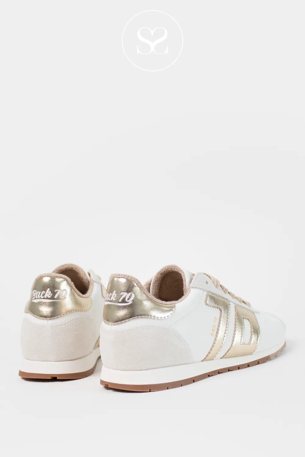 Back70 White & Gold Retro Trainers For Women - Asian