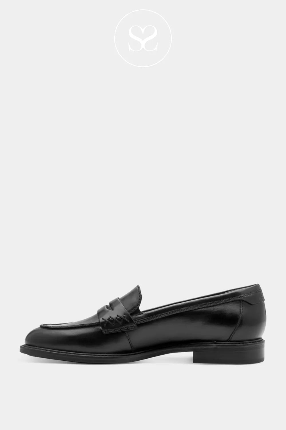 Black matt leather flat shoe with slight heel lift. Comfortable simple shoe