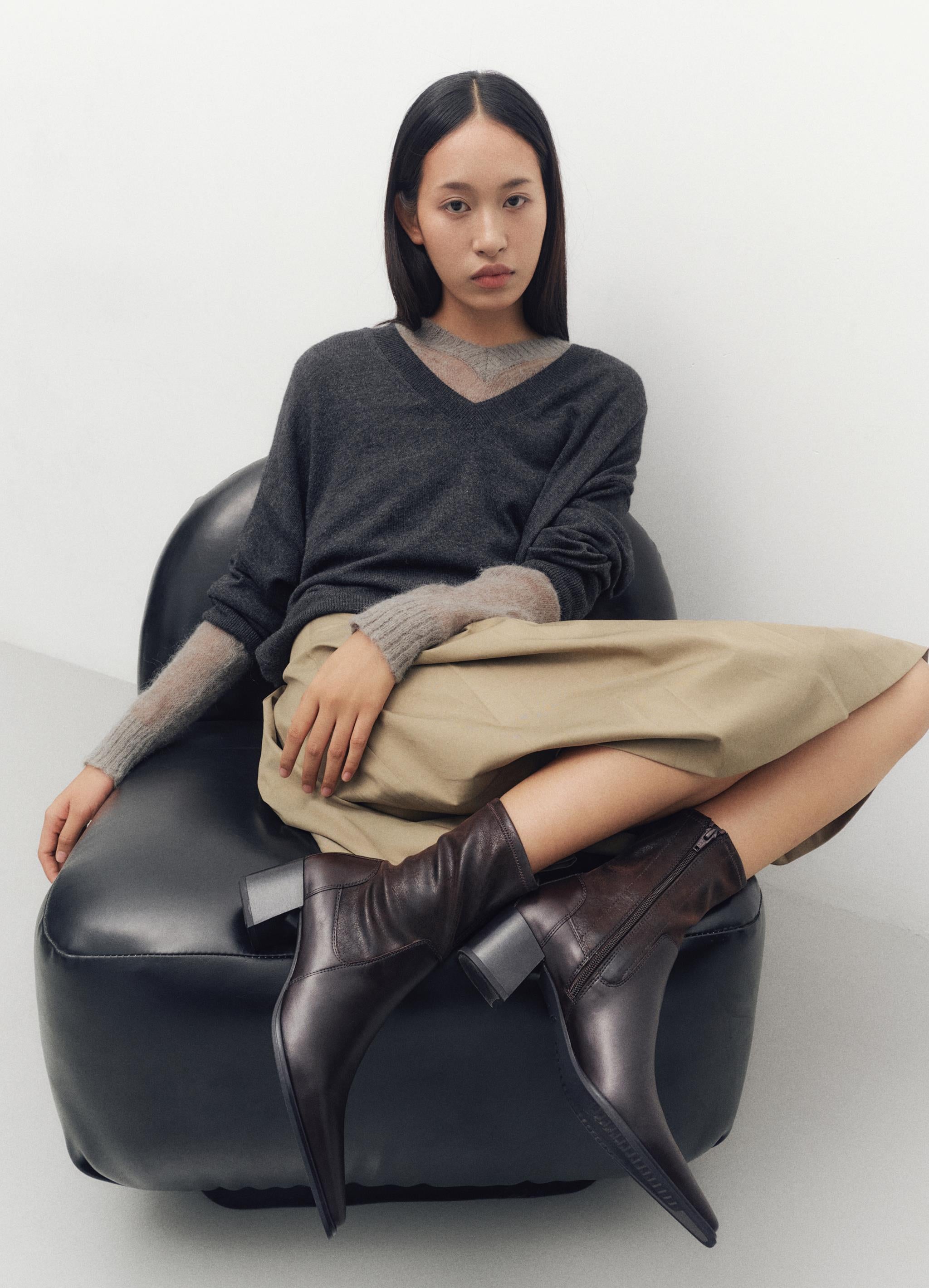 VAGABOND BROWN LEATHER POINTED TOE SOCK BOOTS - GISELLE 5654-202