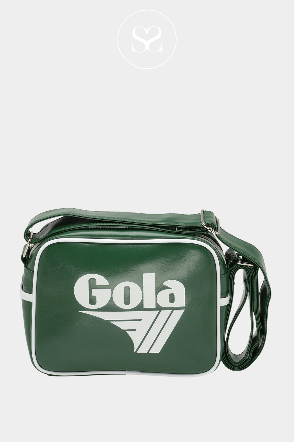 GOLA GREEN/WHITE LEATHER RETRO CROSSBODY BAG MINI REDFORD FOR WOMEN WITH SIDE POCKETS AND WIDE ZIP OPENING