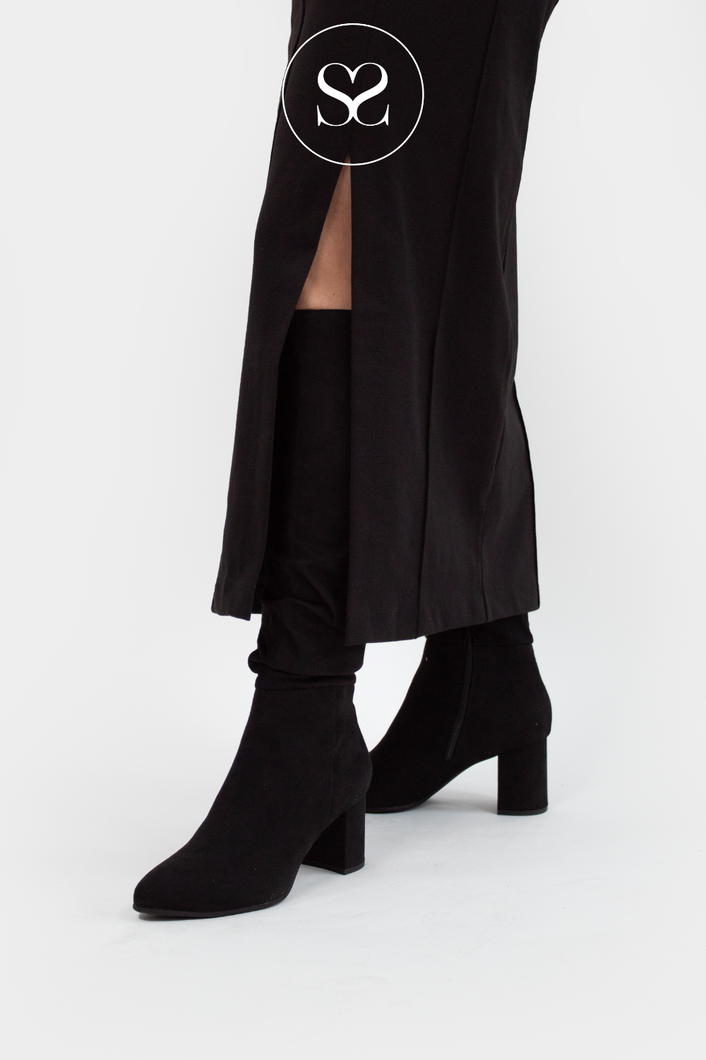 MARCO TOZZI 2-25519 BLACK SUEDE SLOUCH KNEE HIGH BOOTS