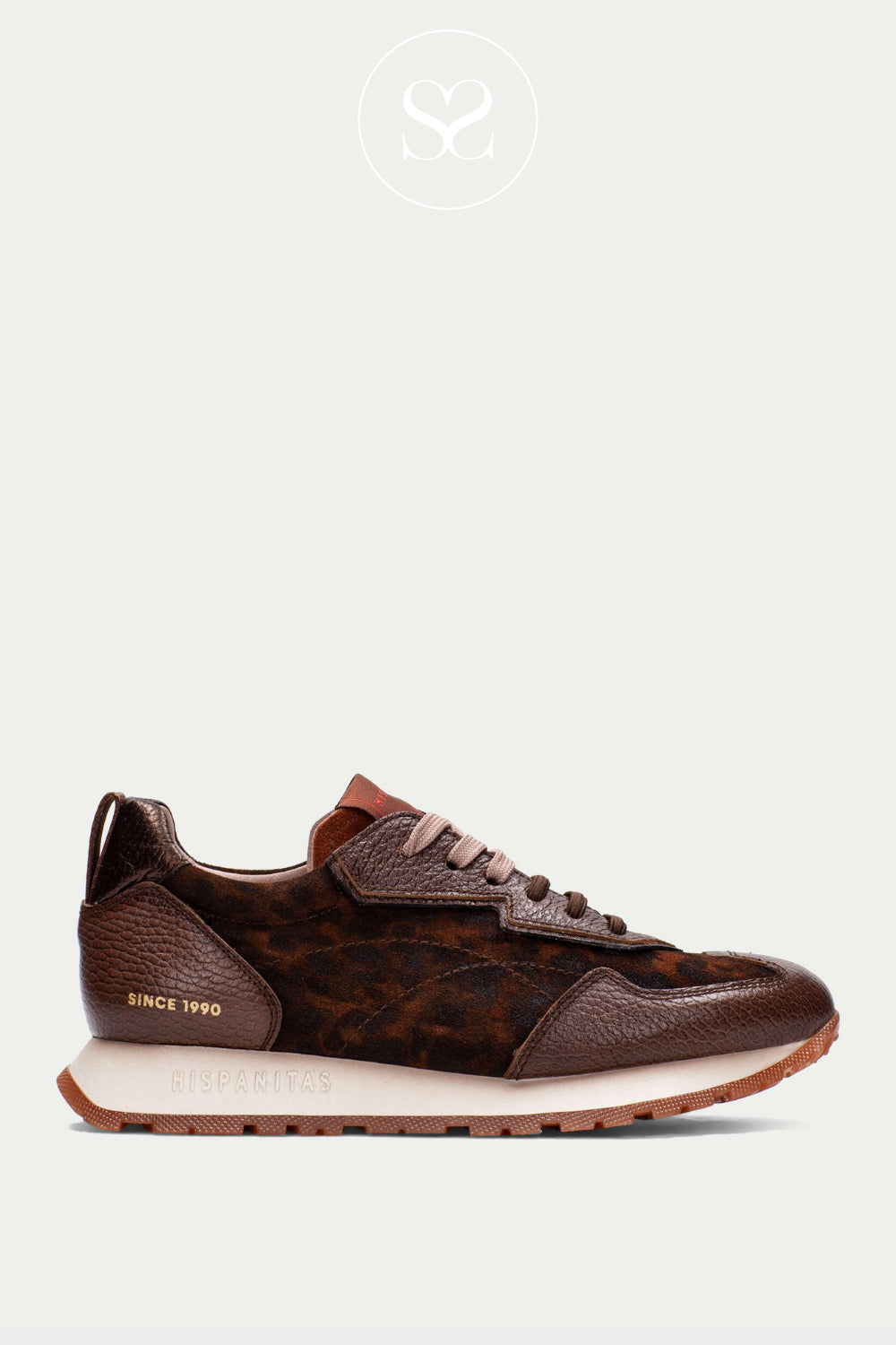 HISPANITAS BROWN/LEOPARD PULL ON TRAINERS WITH ELASTICATED LACES CHI254312