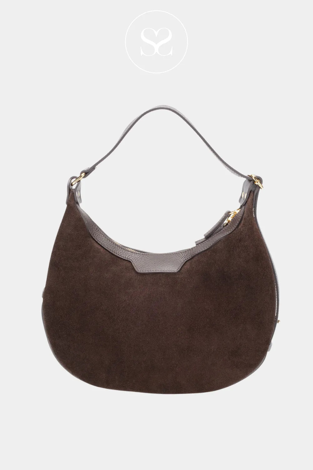 ELIE BEAUMONT CHOCOLATE BROWN SUEDE SHOULDER HANDBAG CRESCENT