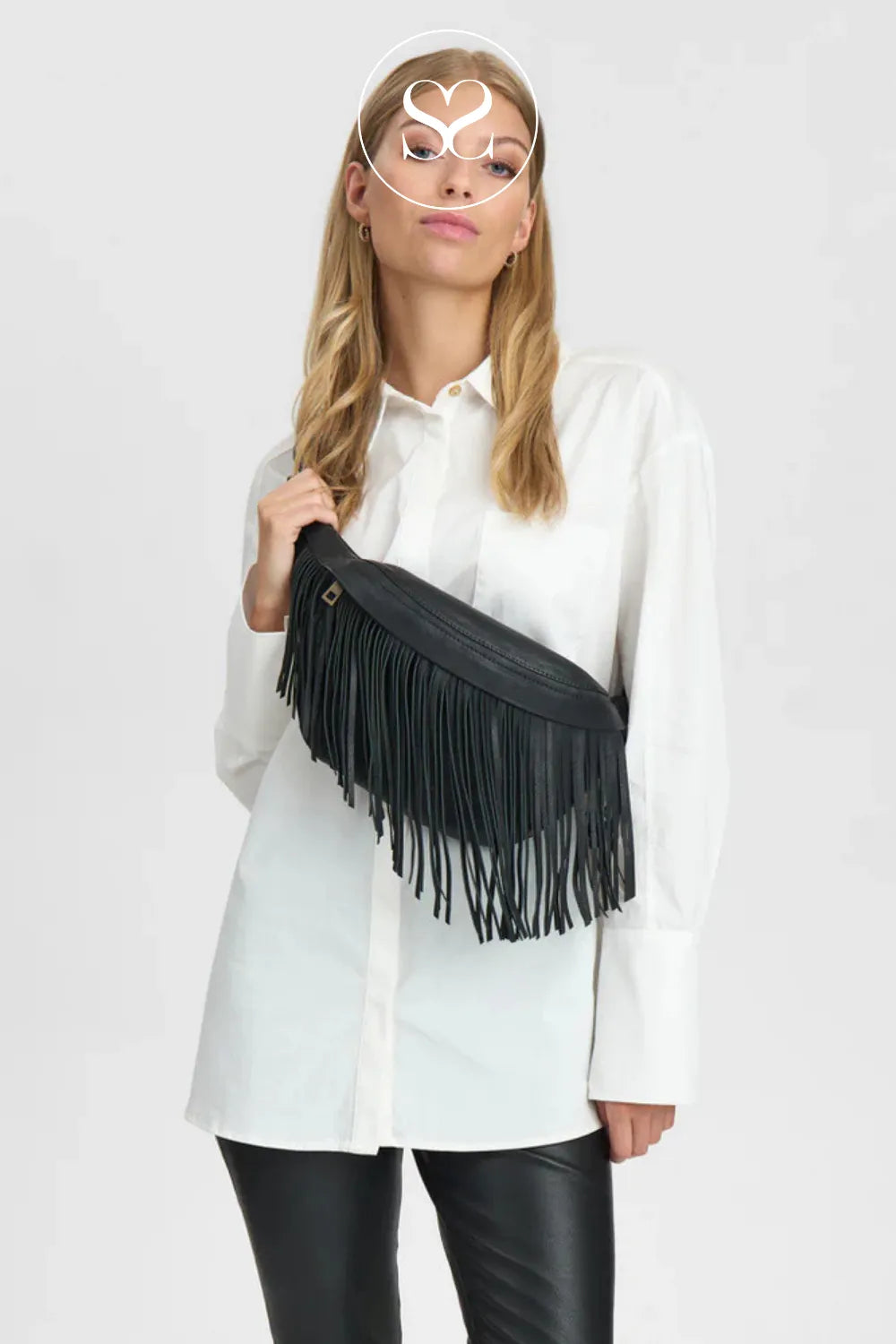 DEPECHE BLACK LEATHER TASSLE BUMBAG - 16658