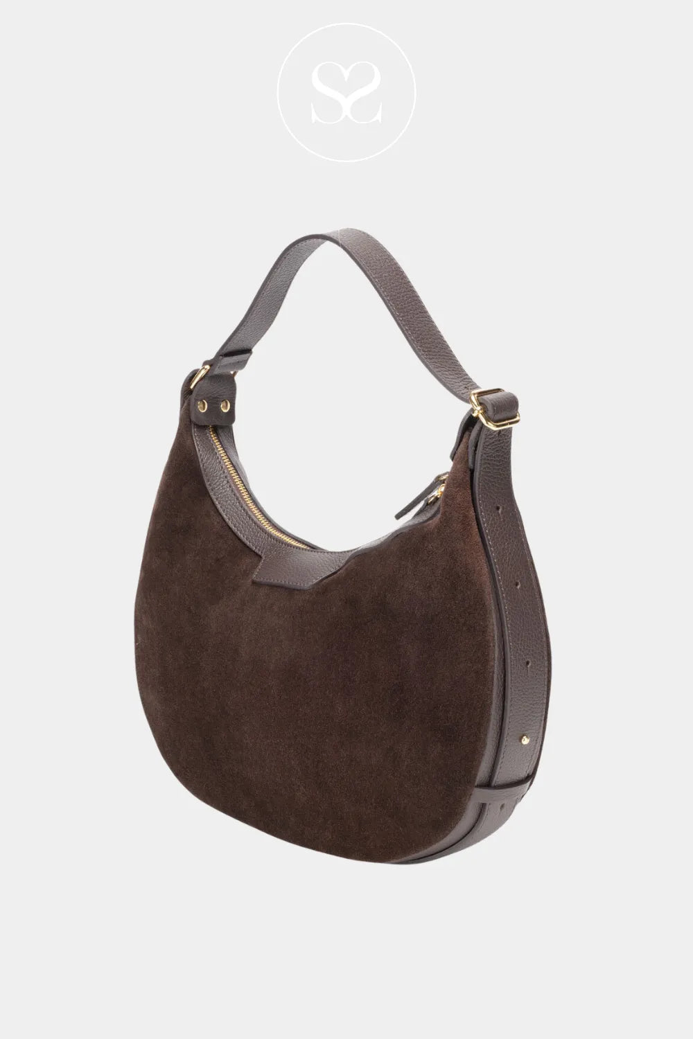 ELIE BEAUMONT CHOCOLATE BROWN SUEDE SHOULDER HANDBAG CRESCENT ireland