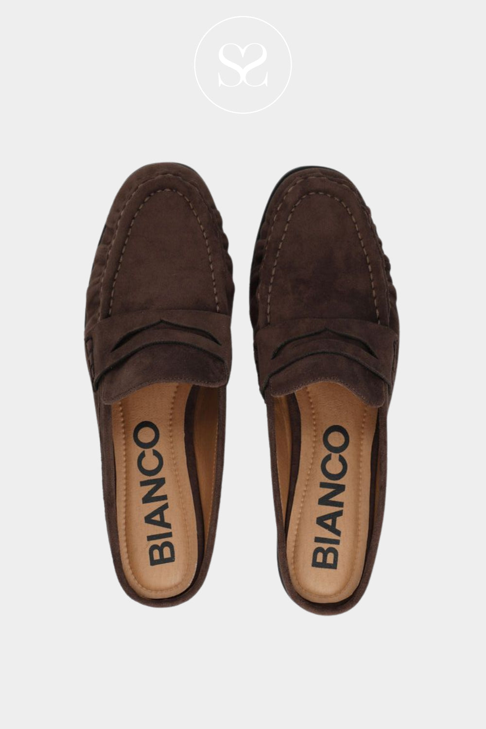Bianco Dark Brown Faux Suede Backless Mule Loafers - Biacarma