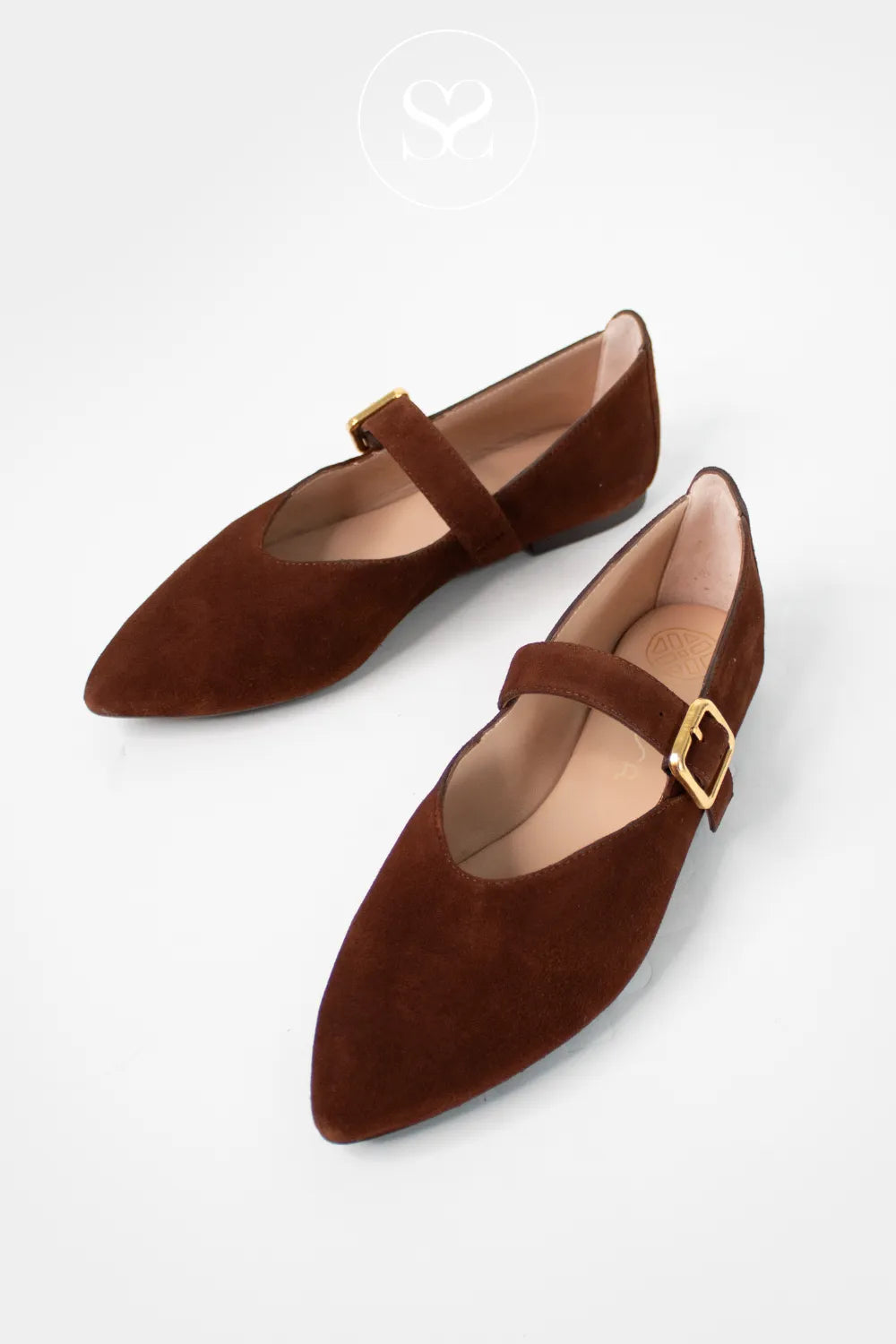 UNISA TAN SUEDE POINTED TOE FLAT MARY JANE PUMPS AZAILA FOR WOMEN WITH POINTED TOE 