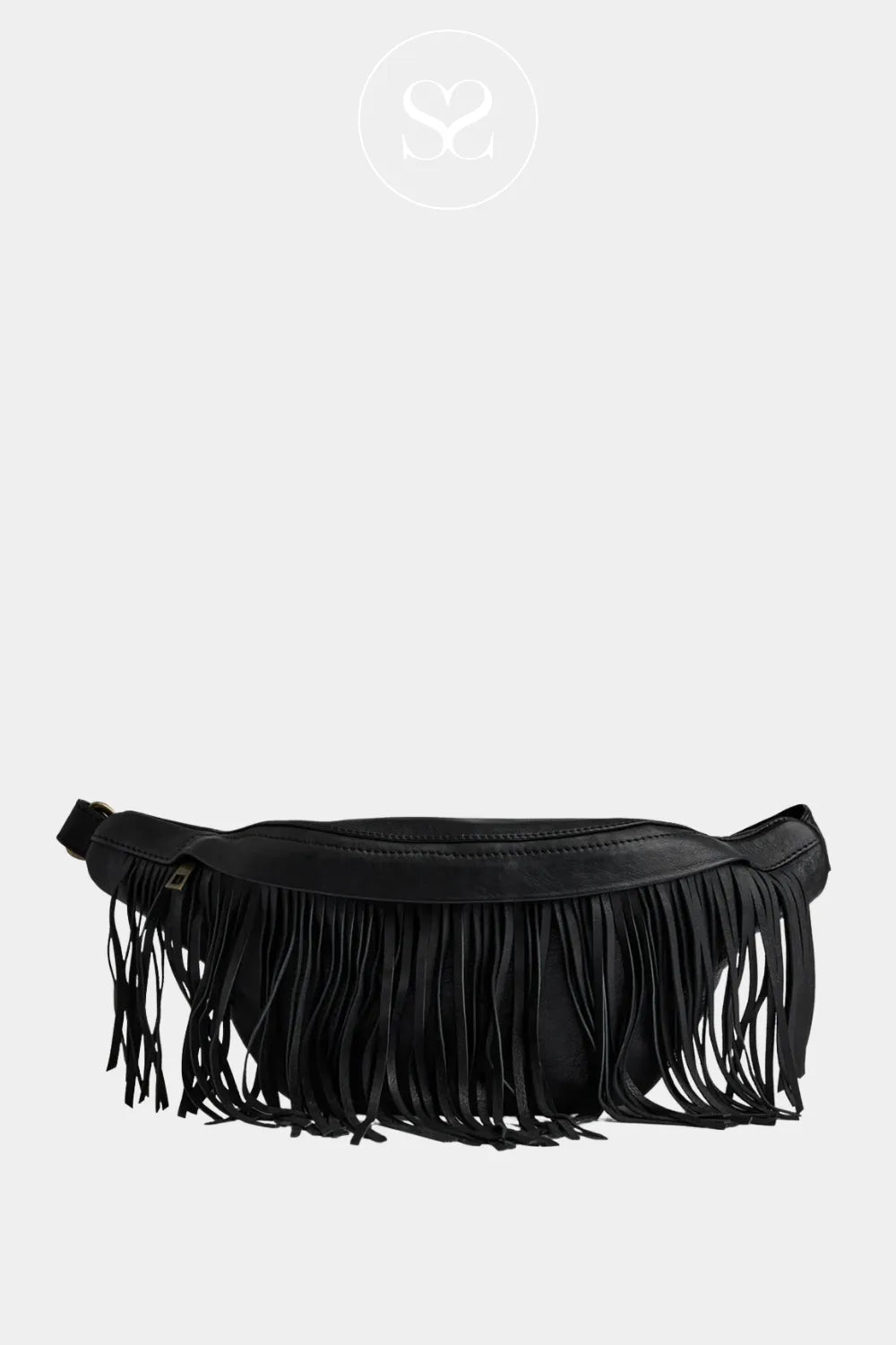 DEPECHE BLACK LEATHER TASSLE BUMBAG - 16658
