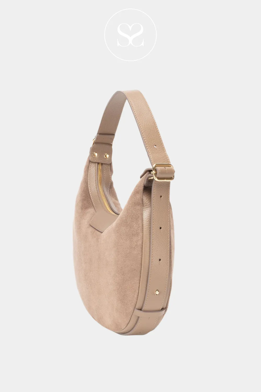ELIE BEAUMONT TAUPE SUEDE SHOULDER HANDBAG CRESCENT