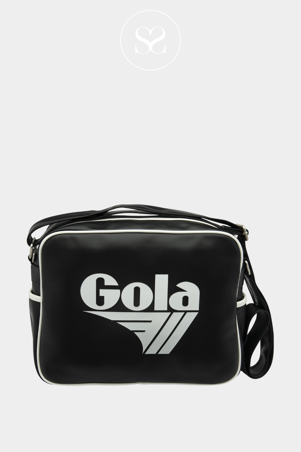 GOLA BLACK/WHITE LEATHER RETRO CROSSBODY BAG MINI REDFORD FOR WOMEN WITH ADJUSTABLE STRAP AND SIDE POCKETS
