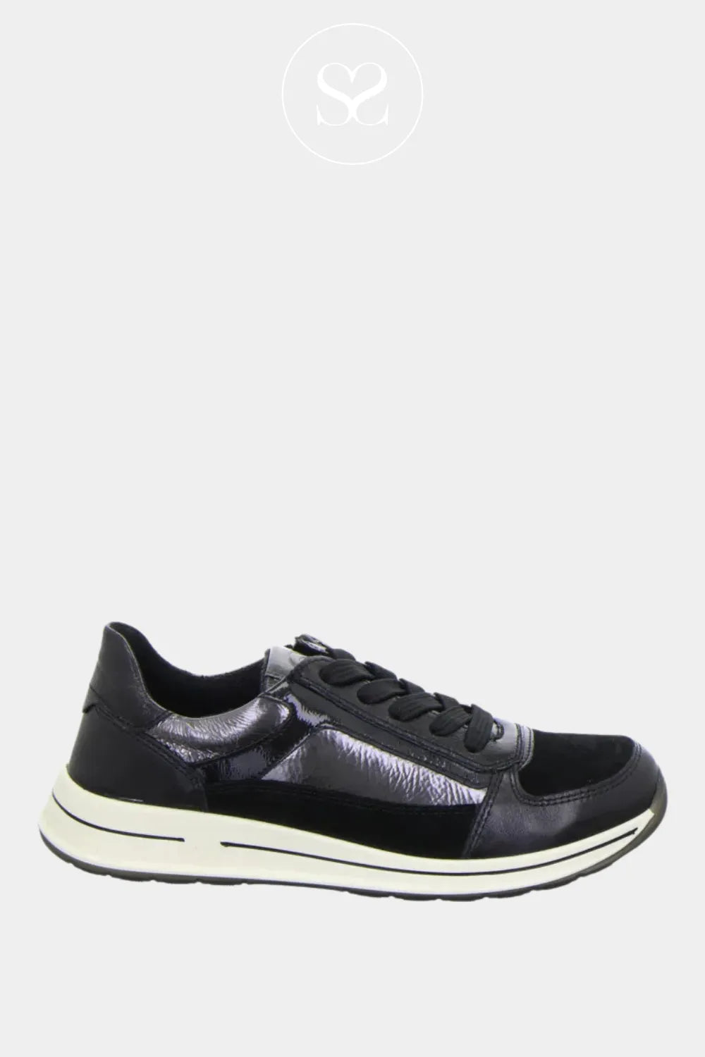 ARA BLACK LEATHER LACE UP WEDGE TRAINERS - 12-24826-01 for women with side zip for closure