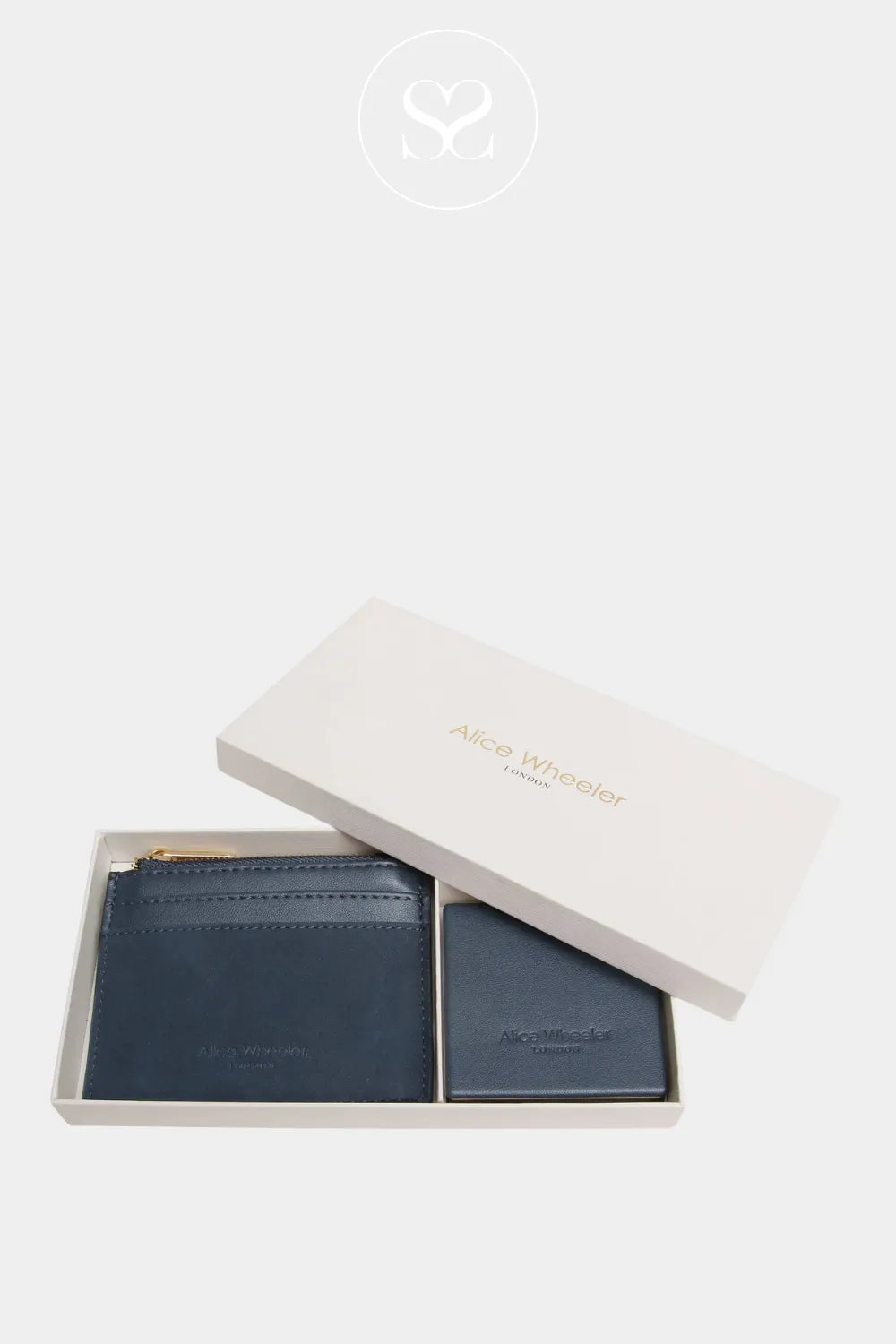 ALICE WHEELER NAVY VEGAN LEATHER COIN PURSE AND MIRROR GIFT SET FOR WOMEN