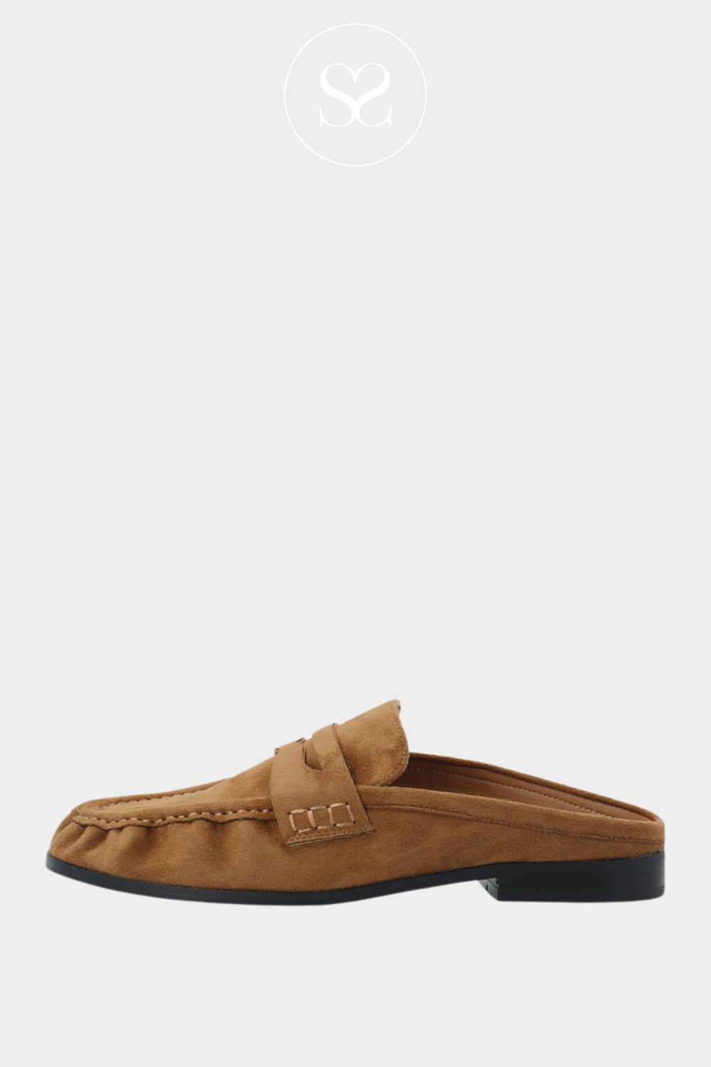 Bianco Tan Faux Suede Backless Mule Loafers - Biacarma