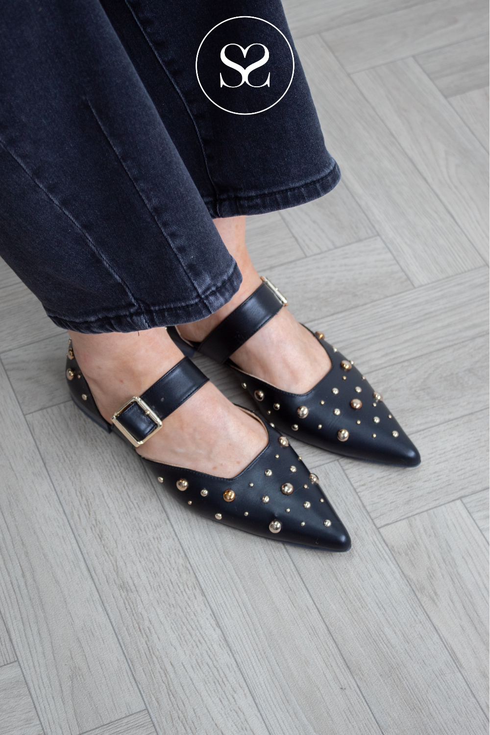 Babouche Black Studded Mary-Jane Flats - Ally