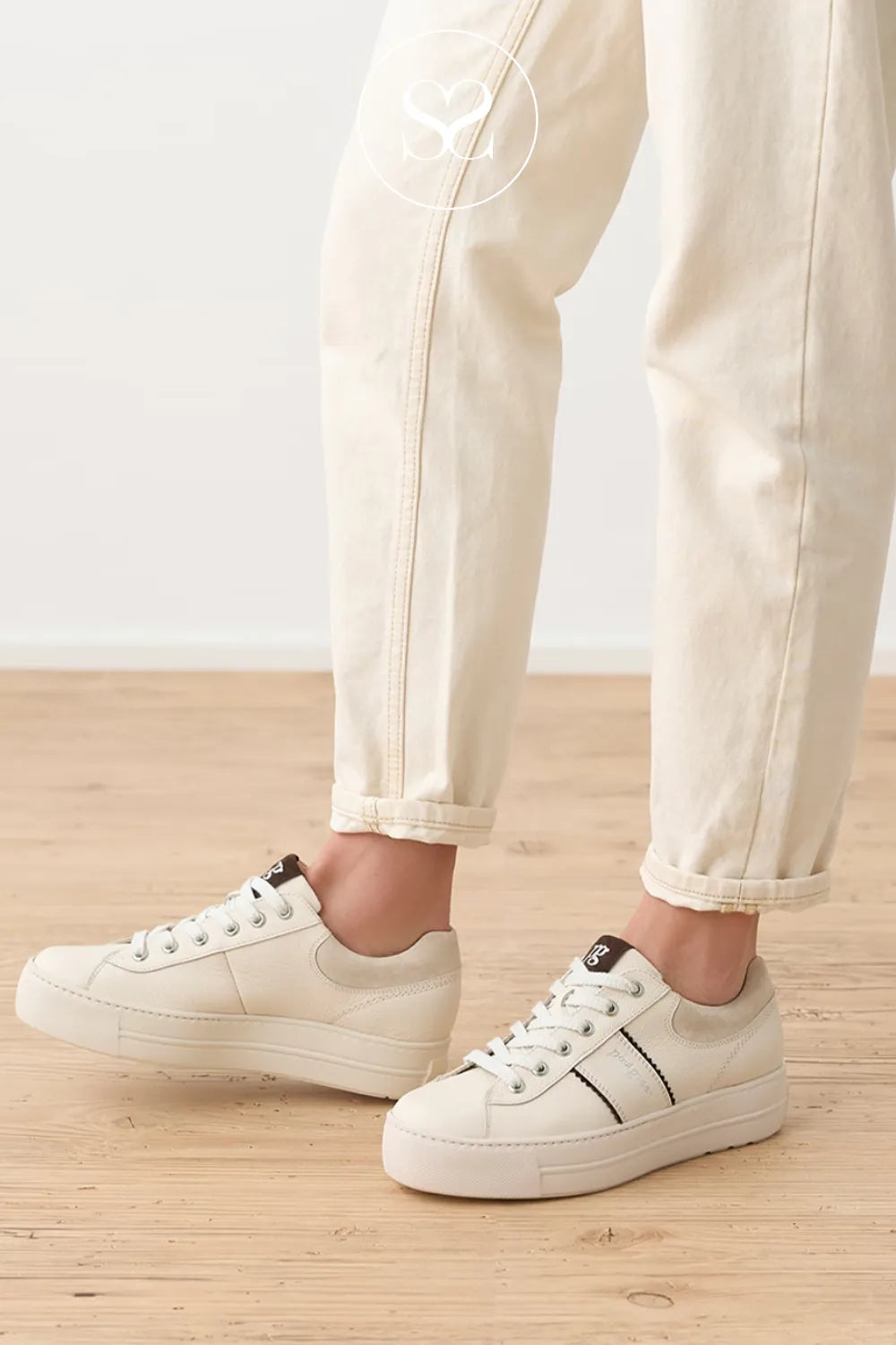 Paul Green Clean white platform trainer with a smooth leather-look upper and matching thick sole for a minimal, modern finish for Women in Ireland