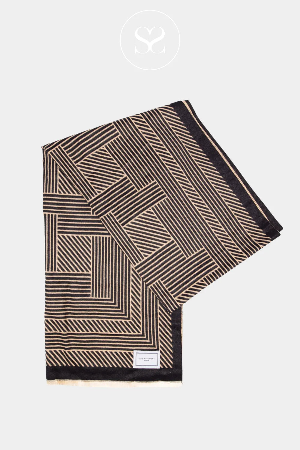 ELIE BEAUMONT WINTER SCARF - BLACK/SAND GEOMETRIC