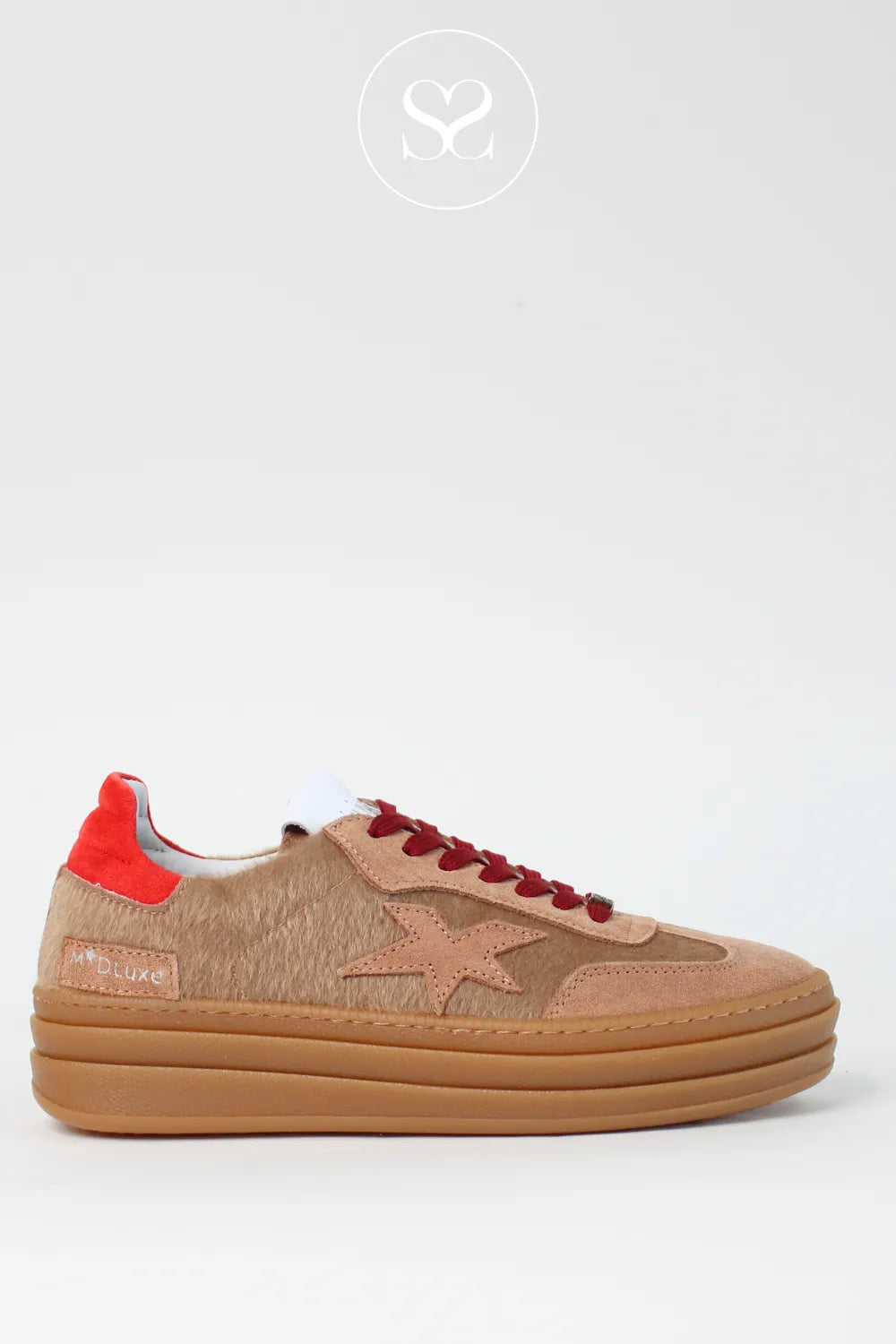 MELINE CAMEL PONY FUR FLATFORM TRAINERS W-89