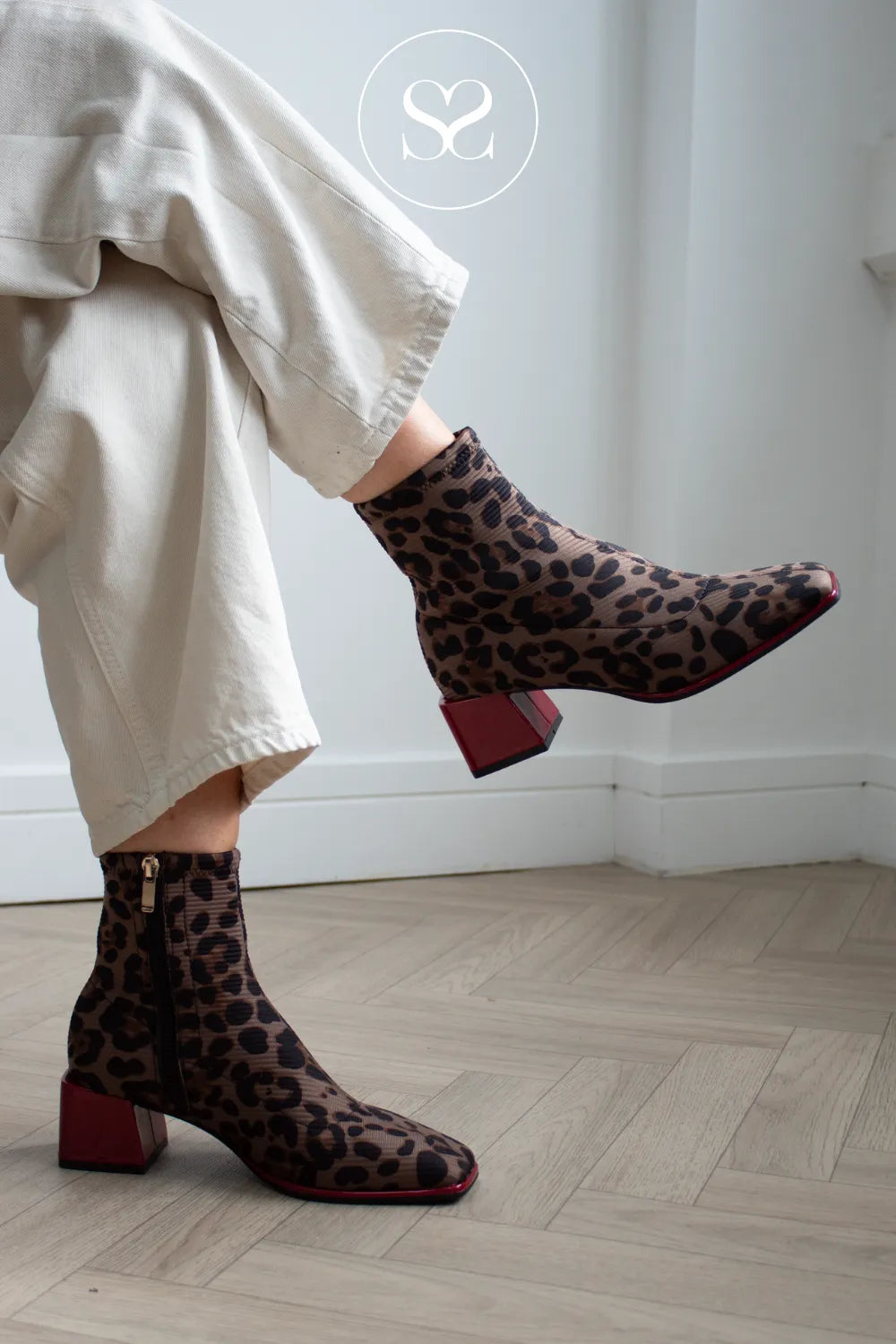 Gioseppo Leopard Print Square Toe Ankle Boots - 80683
