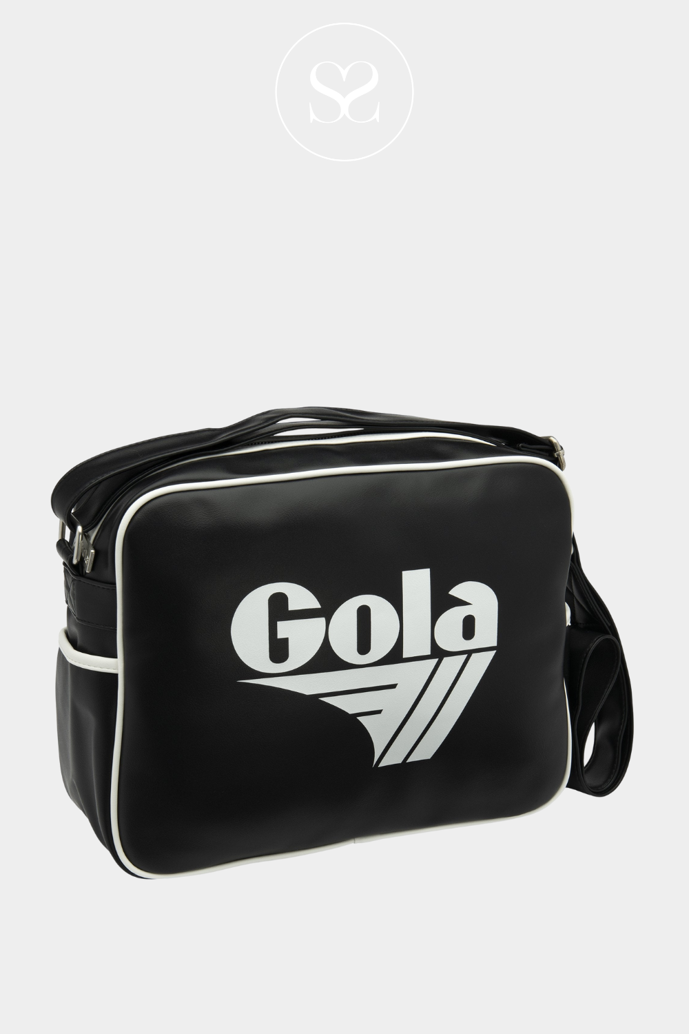 GOLA BLACK/WHITE LEATHER RETRO CROSSBODY BAG MINI REDFORD FOR WOMEN WITH SIGNATURE GOLA LOGO