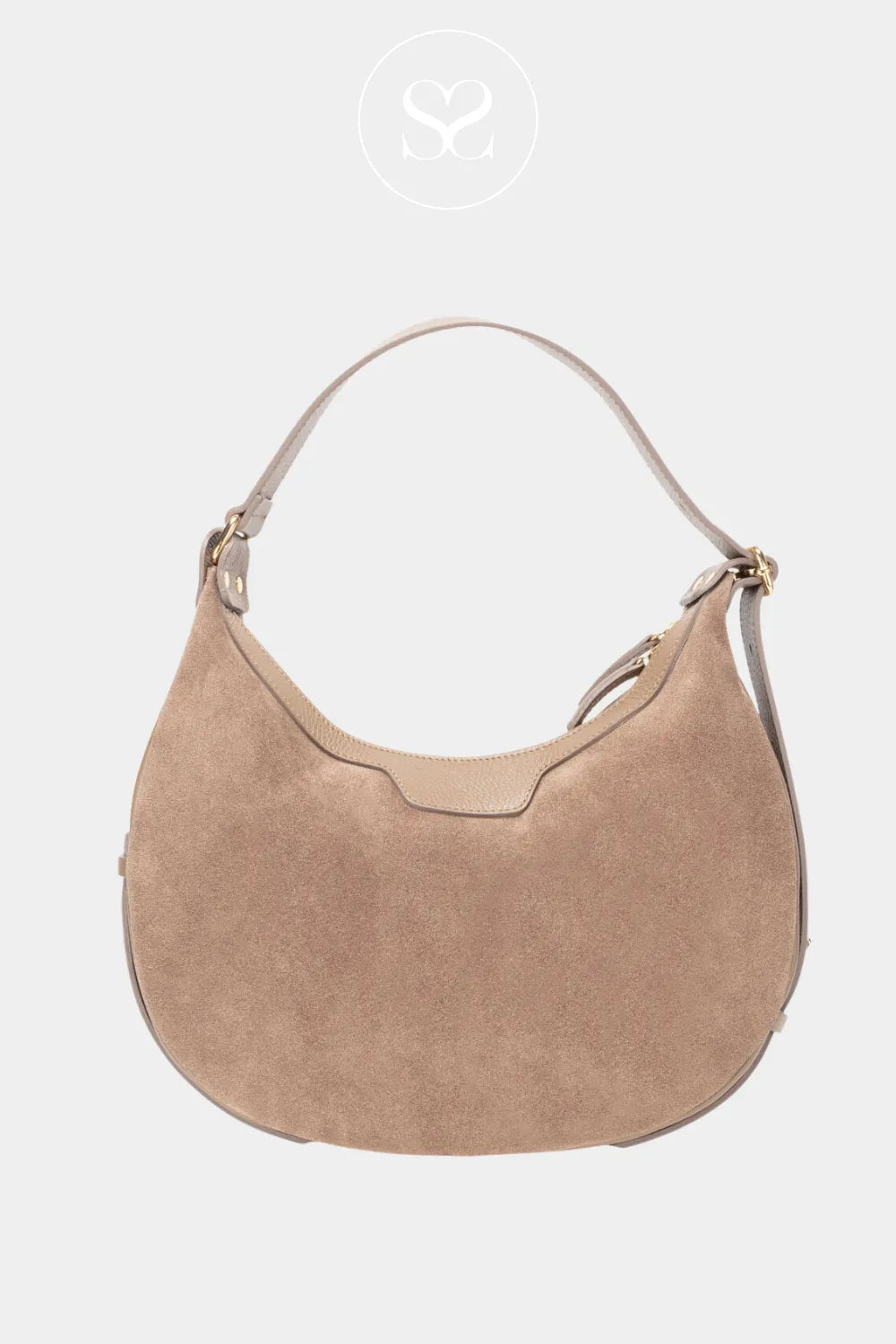 ELIE BEAUMONT TAUPE SUEDE SHOULDER HANDBAG CRESCENT ireland
