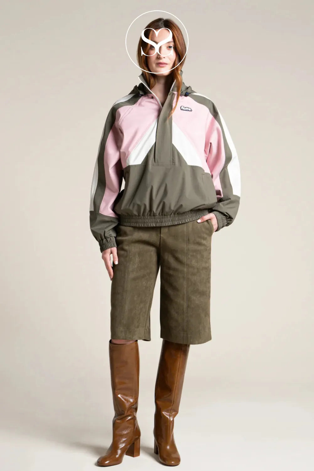 Flotte Khaki, Blush & Cream Waterproof Jacket for Women - Abbesses