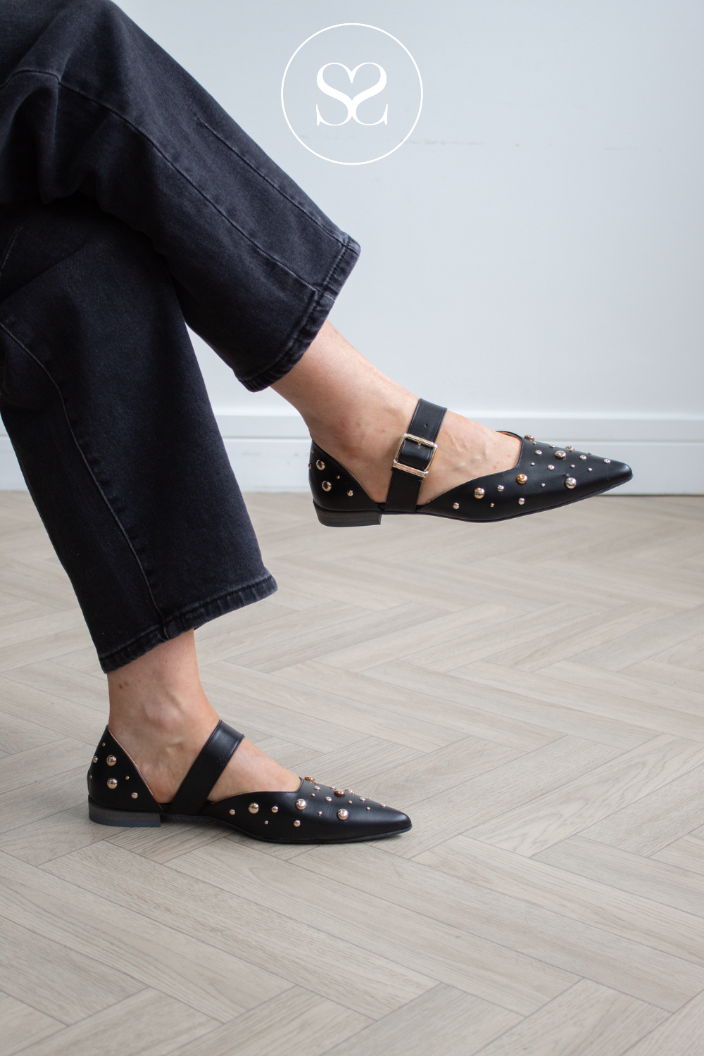 Babouche Black Studded Mary-Jane Flats - Ally