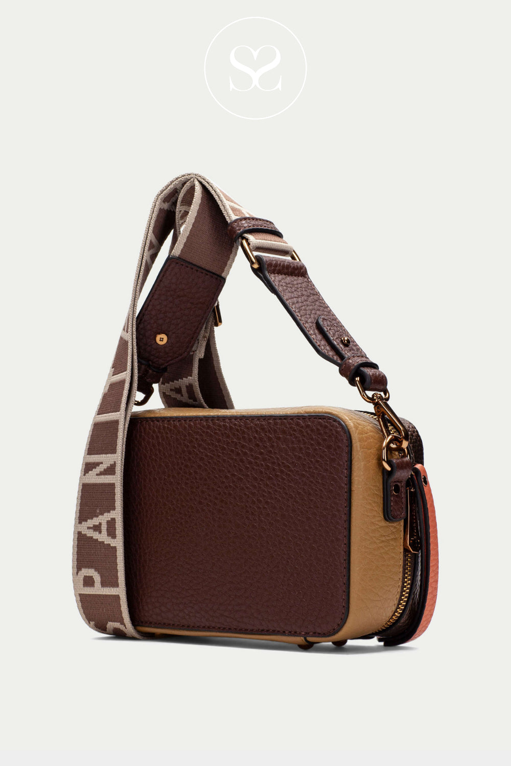 HISPANITAS CHOCOLATE BROWN CAMEL CAMERA HANDBAG BI254158