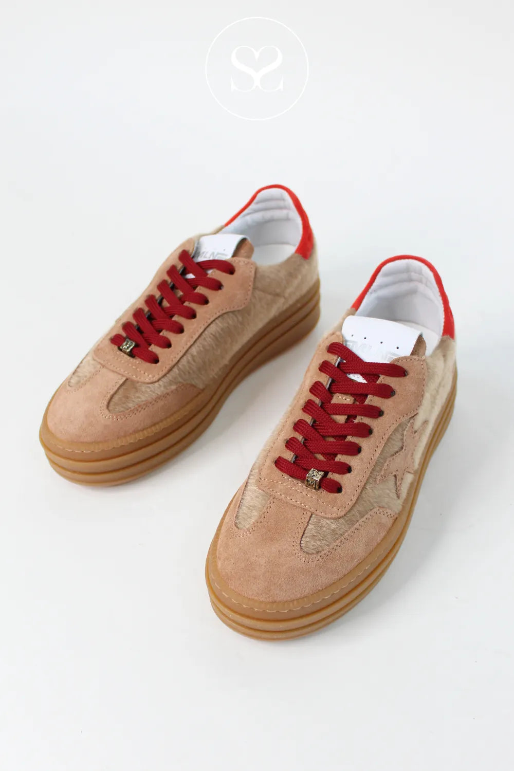 MELINE CAMEL PONY FUR FLATFORM TRAINERS W-89  IRELAND 