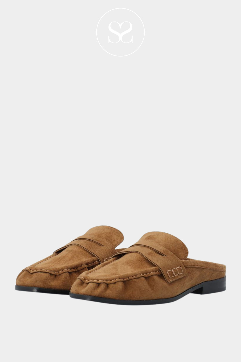 Bianco Tan Faux Suede Backless Mule Loafers - Biacarma