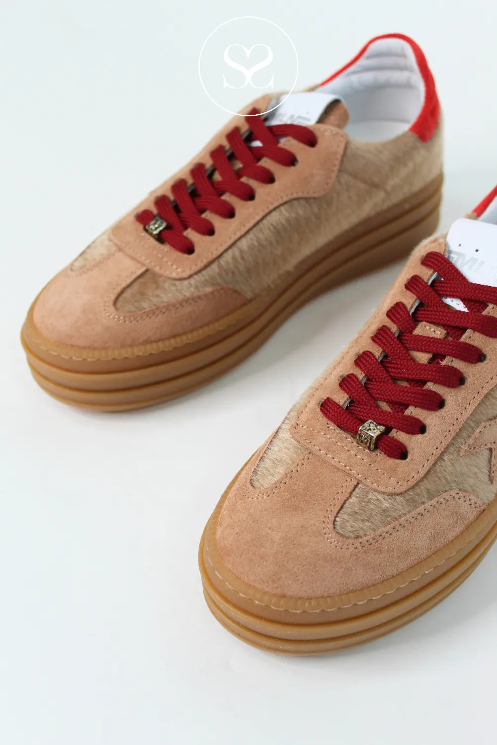 MELINE CAMEL PONY FUR FLATFORM TRAINERS W-89