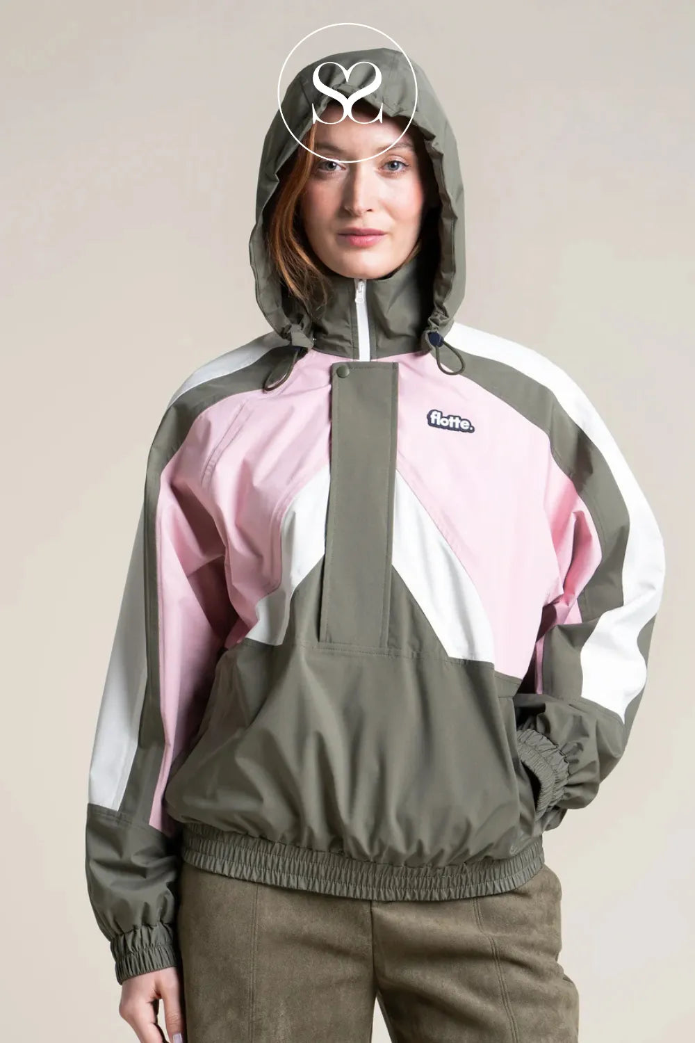 Flotte Khaki, Blush & Cream Waterproof Jacket for Women - Abbesses