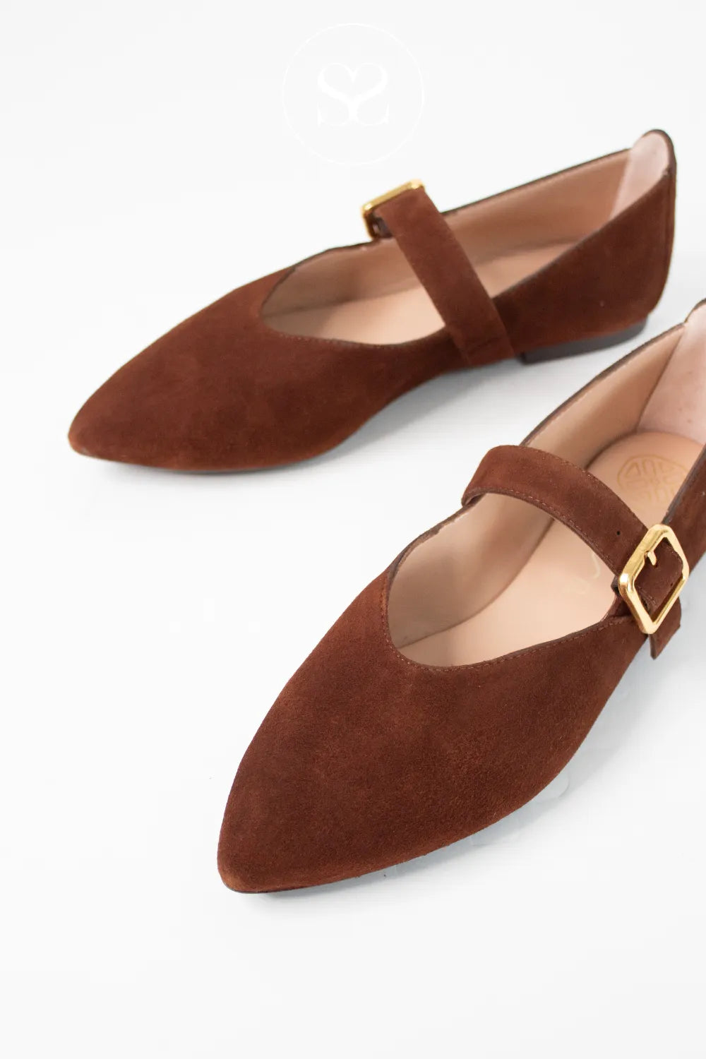 UNISA TAN SUEDE POINTED TOE FLAT MARY JANE PUMPS AZAILA FOR WOMEN WITH SOFT LEATHER LINING FOR ALL DAY COMFORT