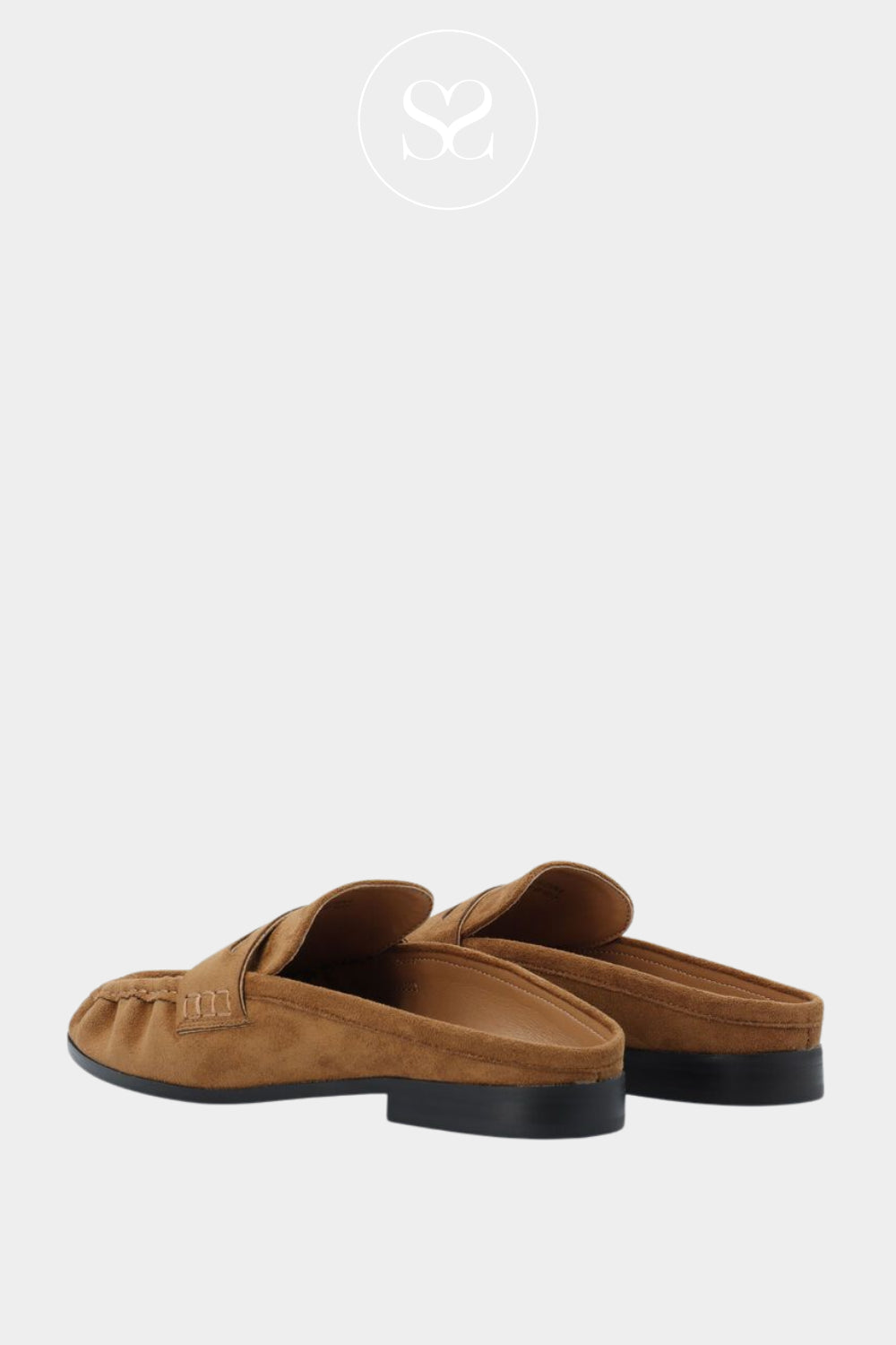 Bianco Tan Faux Suede Backless Mule Loafers - Biacarma