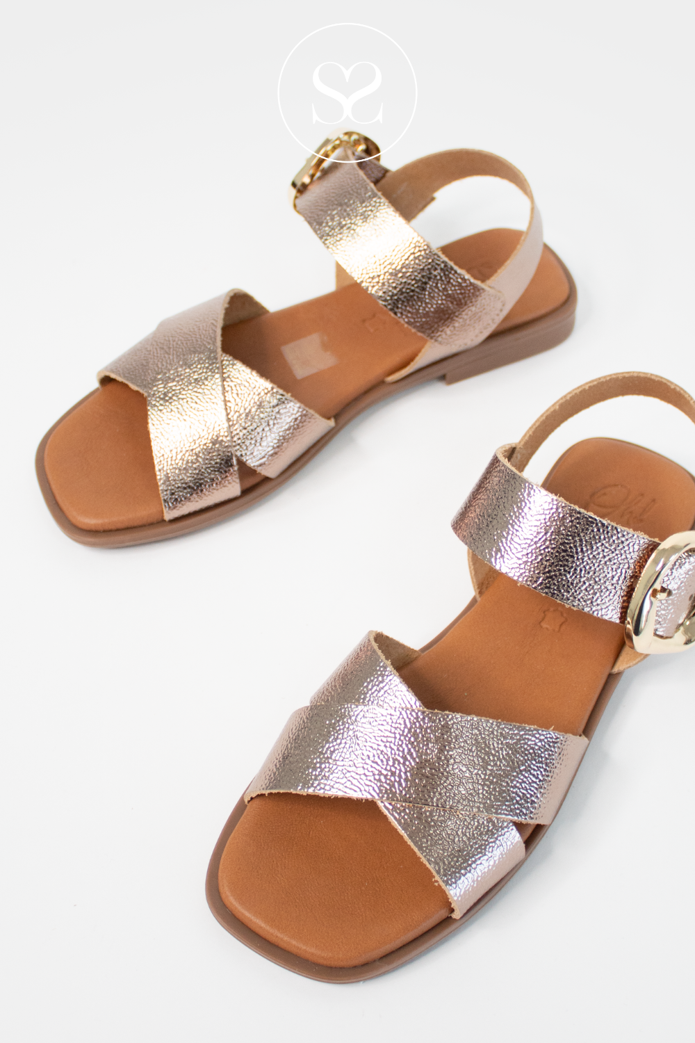 OH MY SANDALS 5583 GOLD LEATHER CROSSOVER STRAP FLAT SANDALS