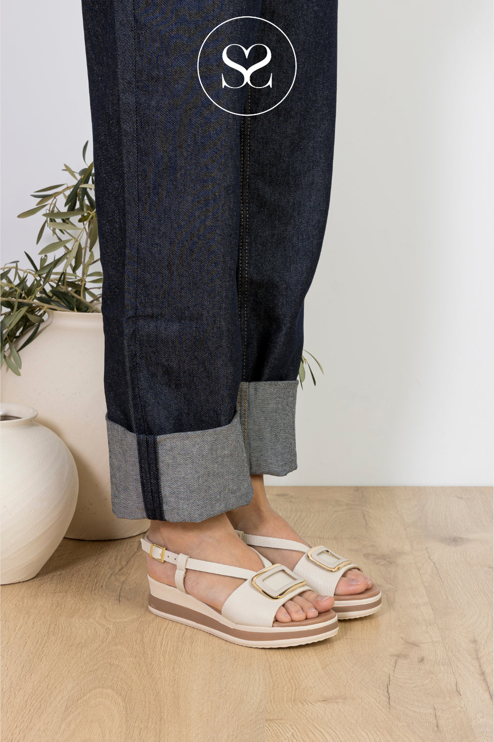 Oh My Sandals Cream Low Wedge Sandals 6045