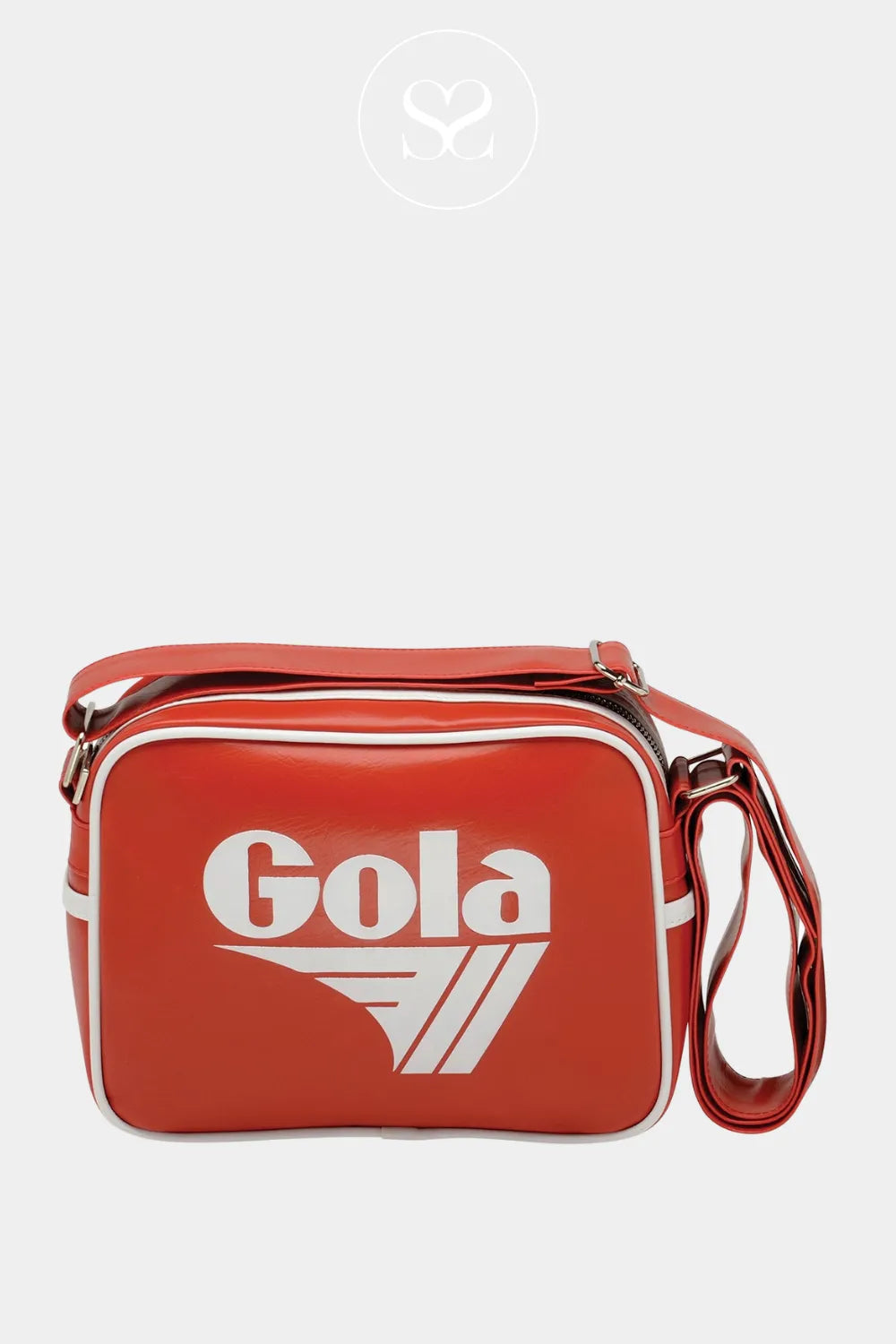 GOLA RED/WHITE LEATHER RETRO CROSSBODY BAG MINI REDFORD FOR WOMEN WITH SIDE POCKETS AND ADJUSTABLE STRAP