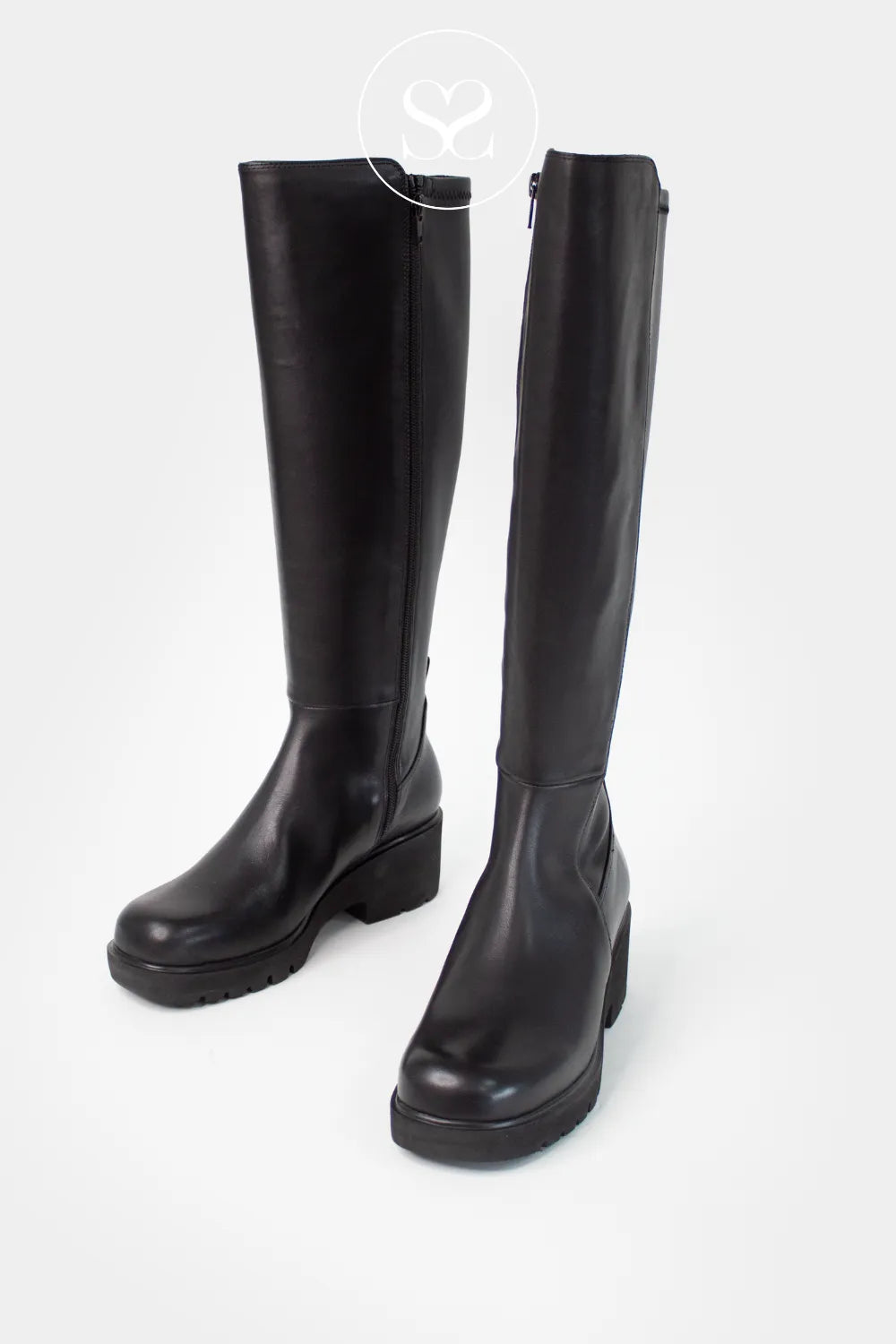 UNISA BLACK KNEE HIGH LEATHER BOOTS - JABILO FOR WOMEN WITH INSIDE ZIP FOR CLOSURE