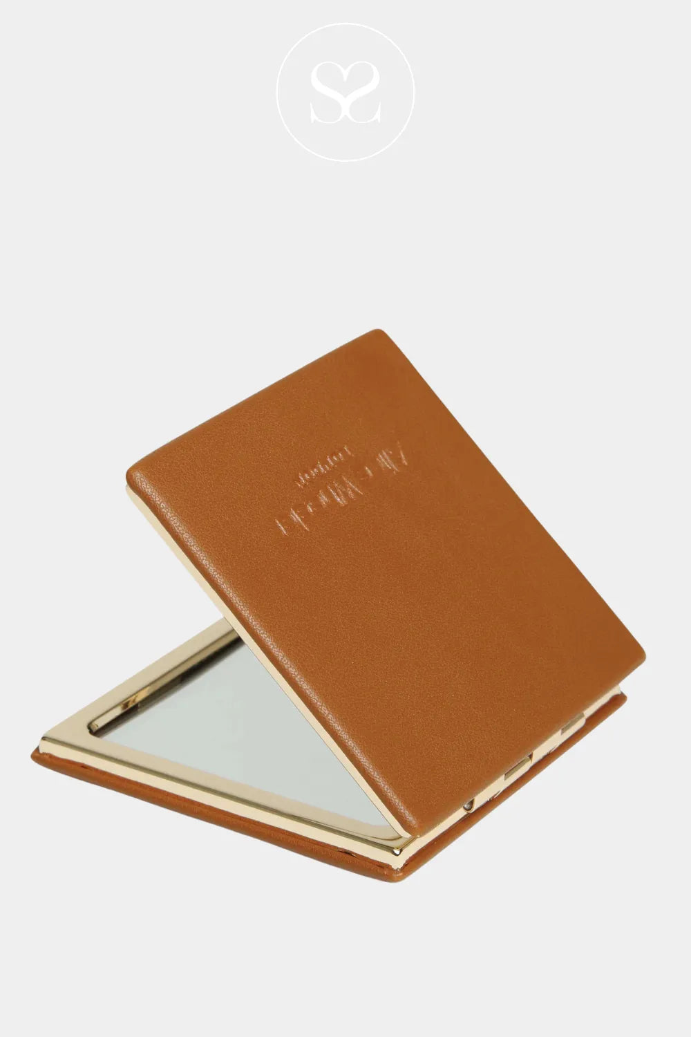ALICE WHEELER LIGHTWEIGHT TAN SQUARE COMPACT MIRROR  WITH GOLD BEZEL- IRELAND