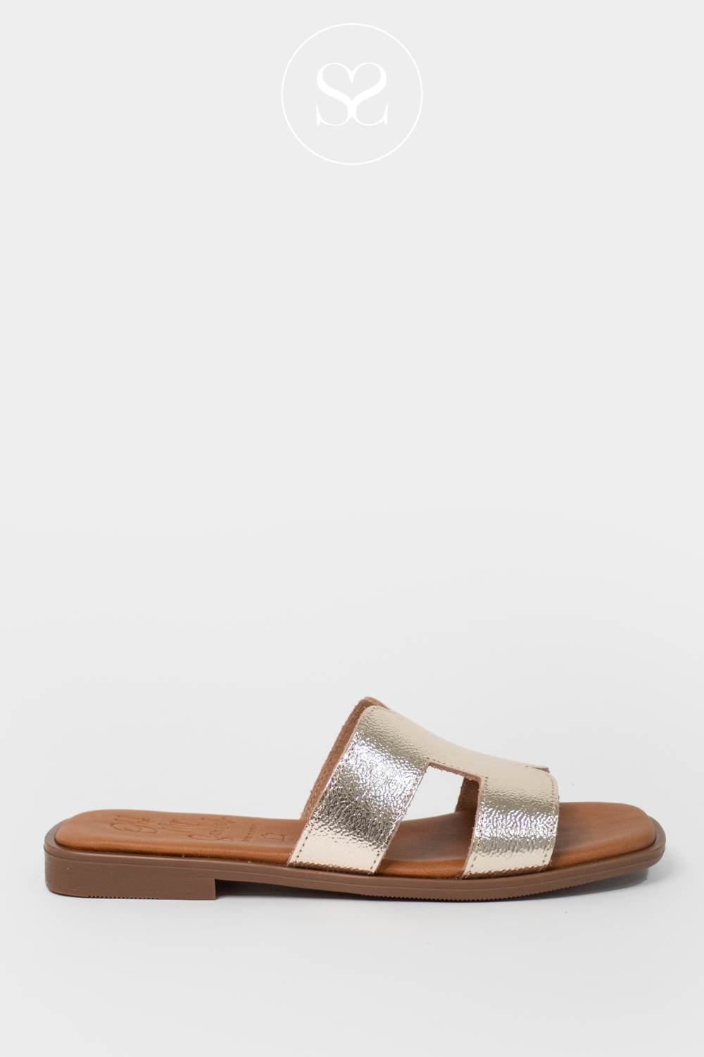 OH MY SANDALS 5580 GOLD LEATHER SLIP-ON SANDALS