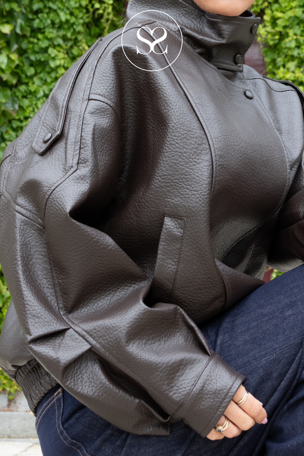 Chocolate Brown Funnel Neck Leather Jacket -CV2200