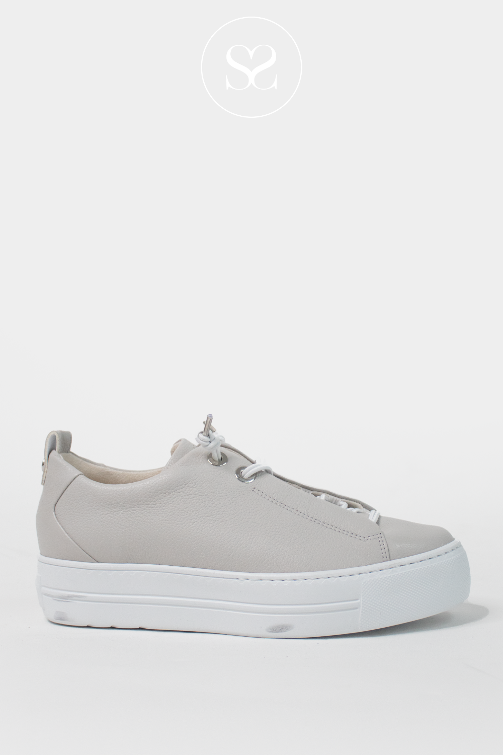 PAUL GREEN 5017 SOFT LEATHER PEARL/GREY PULL ON TRAINERS