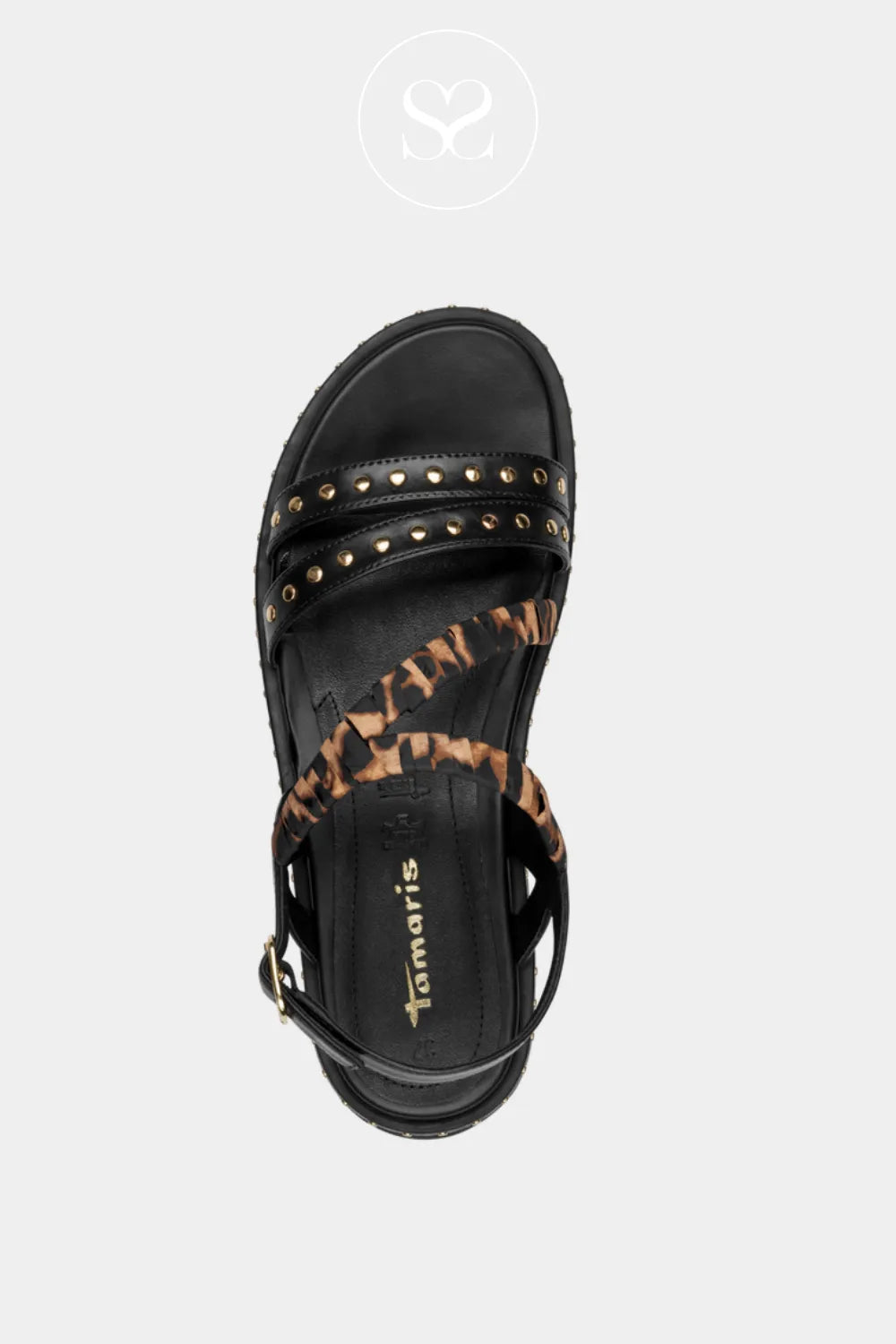 Tamaris Black Flatform Sandals - 1-28227-46 Stud-trimmed sole design giving a bold, on-trend finish