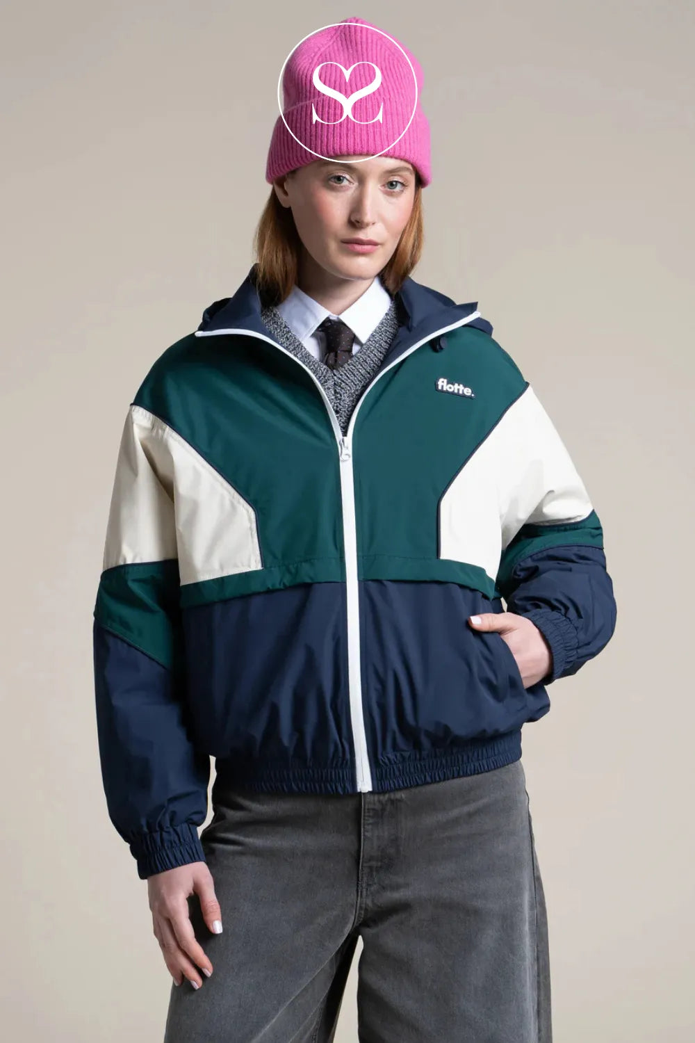 Flotte Navy, Green & Cream Waterproof Jacket for Women - Saint Martin