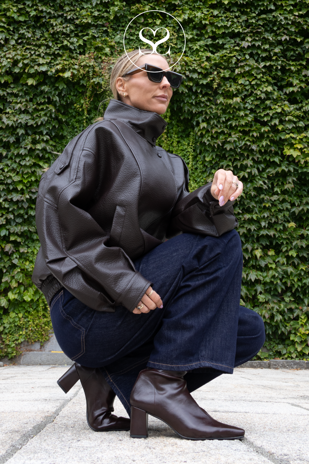 Chocolate Brown Funnel Neck Leather Jacket -CV2200